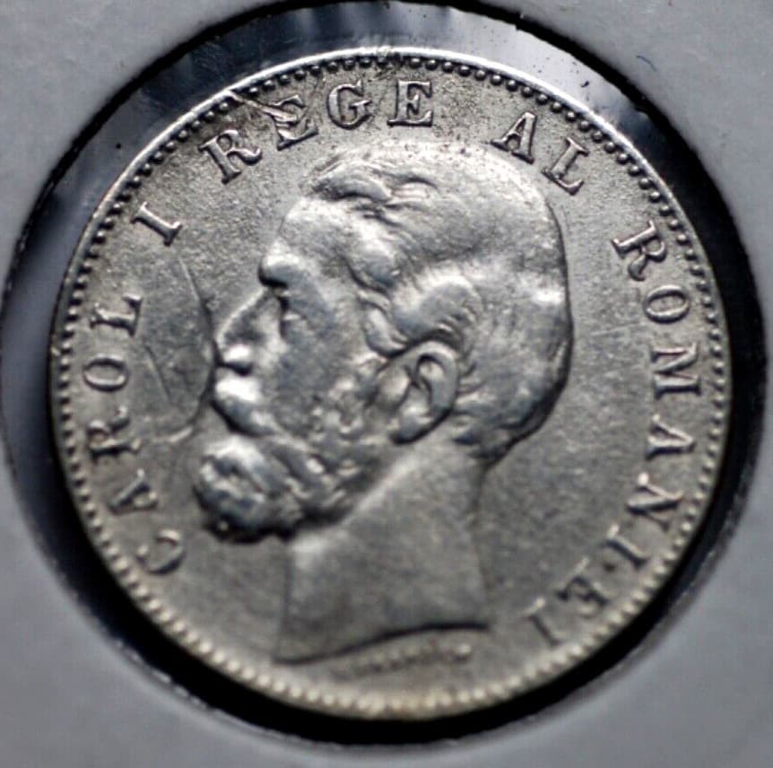 RARE!  1884 Romania 50 Bani Silver Coin *VF/XF 2