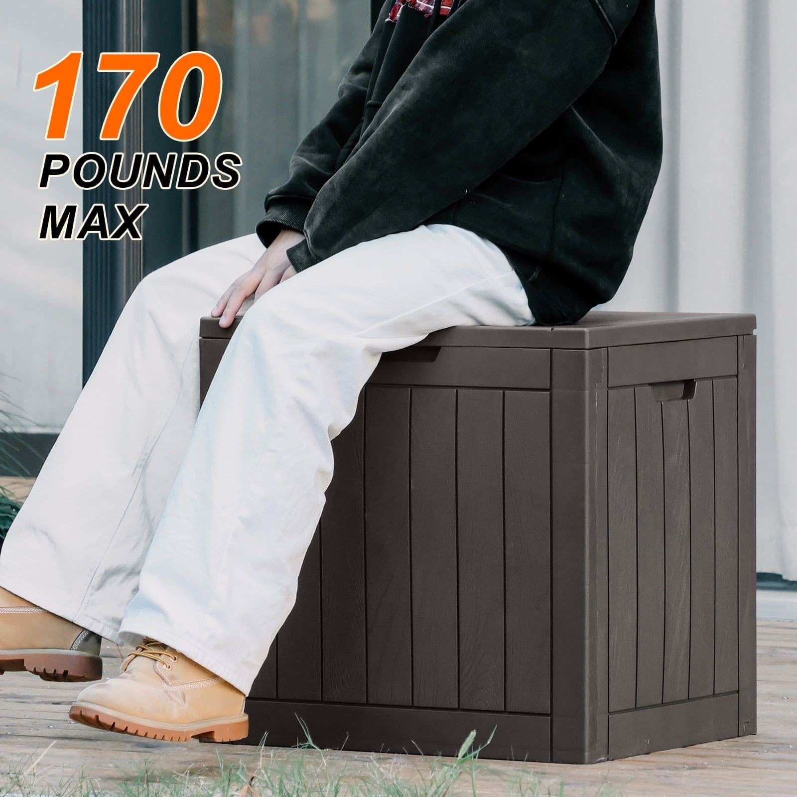 31 Gallon Resin Deck Box, Waterproof UV Resistant Outdoor Storage Box for Garden 4