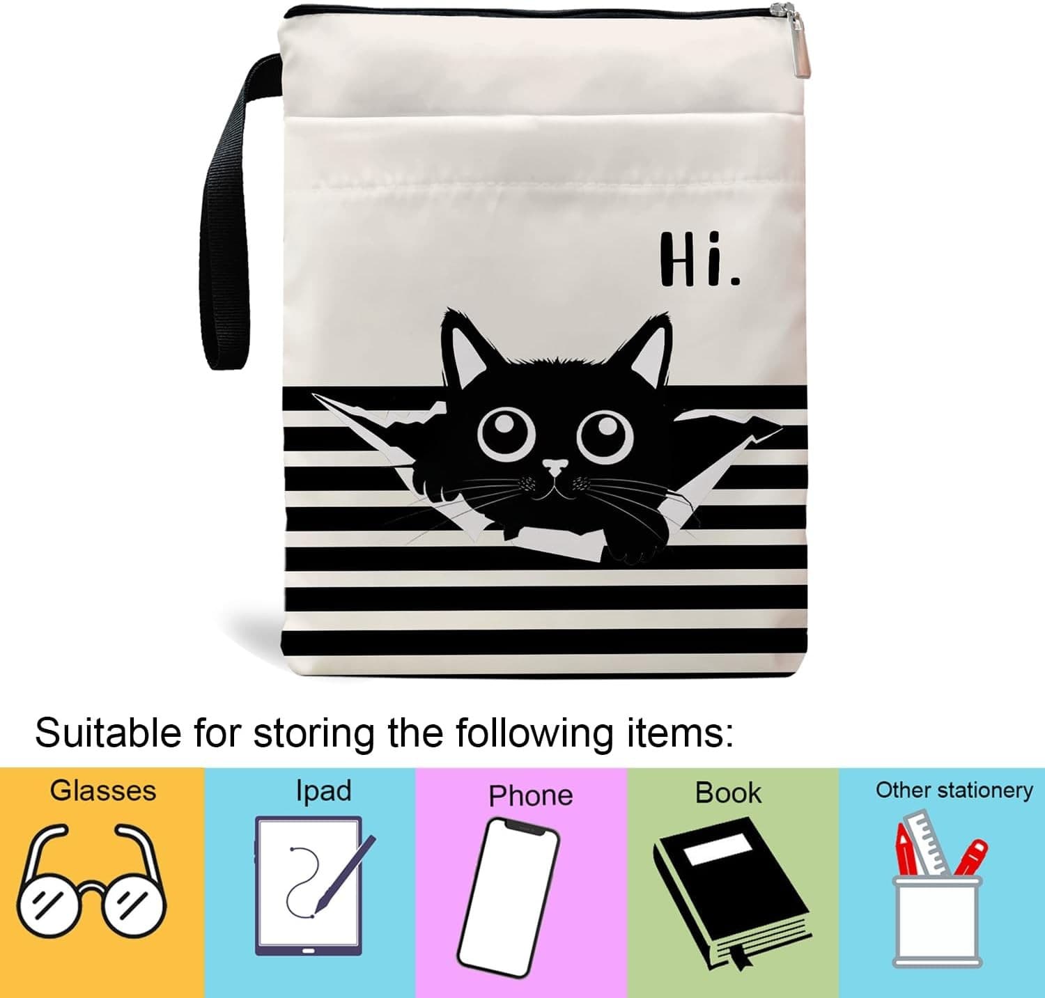 Book Sleeve with Zipper, Funny Cat & Book Design for Book Lovers 4
