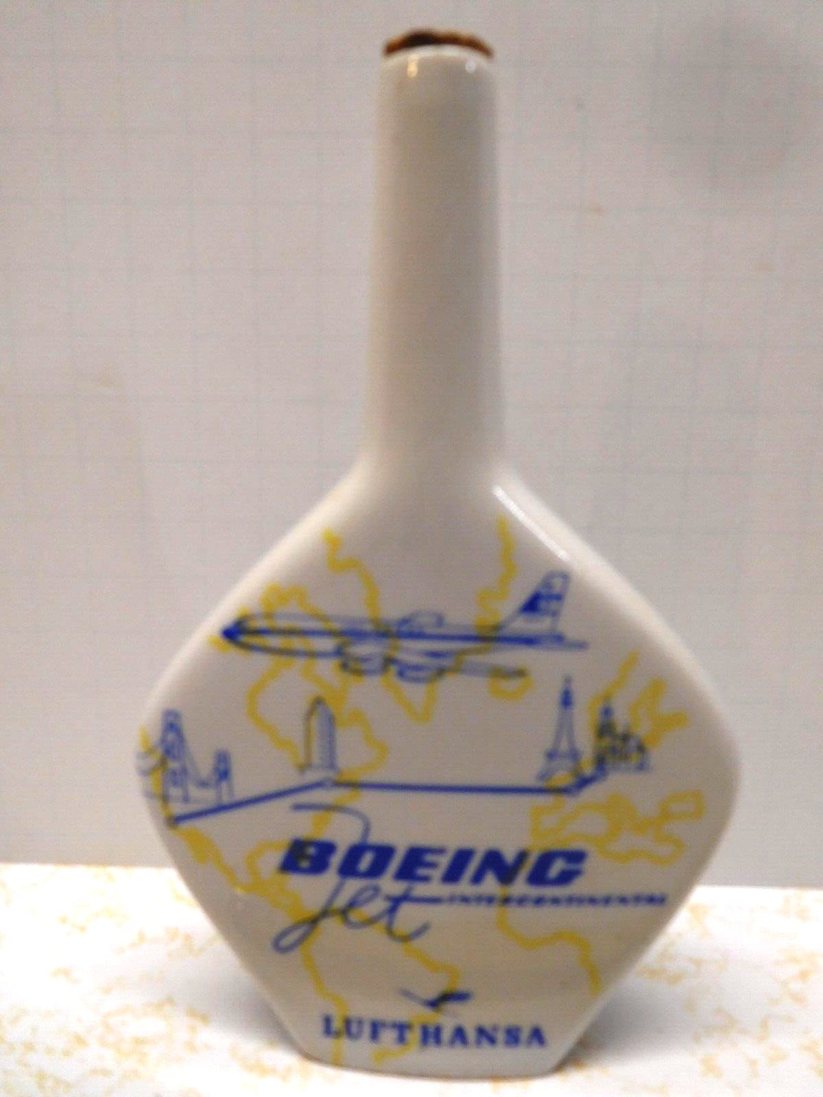 Rare Vintage Boeing Jet Intercontinential Lufthansa Ceramic Lithograph Bottle 2