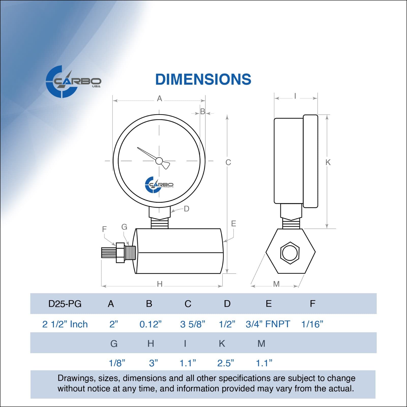 Gas Test Pressure Gauge 60 Pound, 60 PSI / 400kPa 3/4” FNPT Connection Assymbly 6