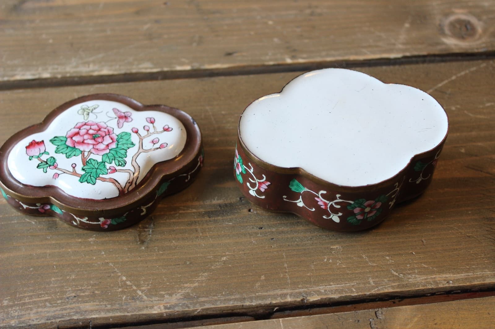 Antique Brass Enamel Flower Trinket Jar 3.75 x 2.75 x 2 inches 5