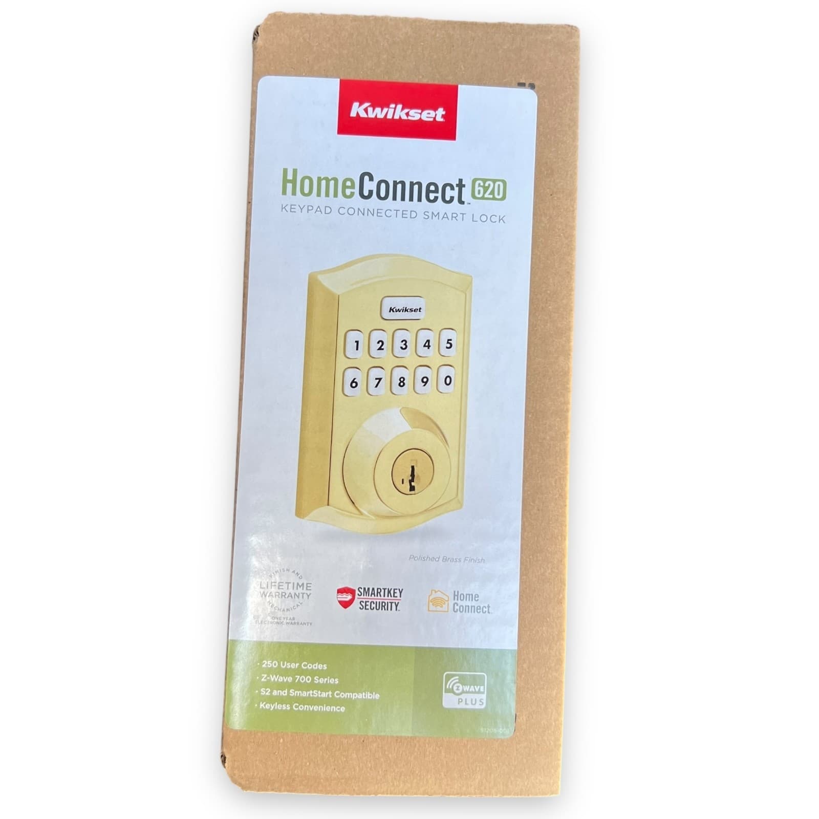 Kwikset Home Connect 620 SmartKey Keypad Zwave Smart Lock Lifetime Brass