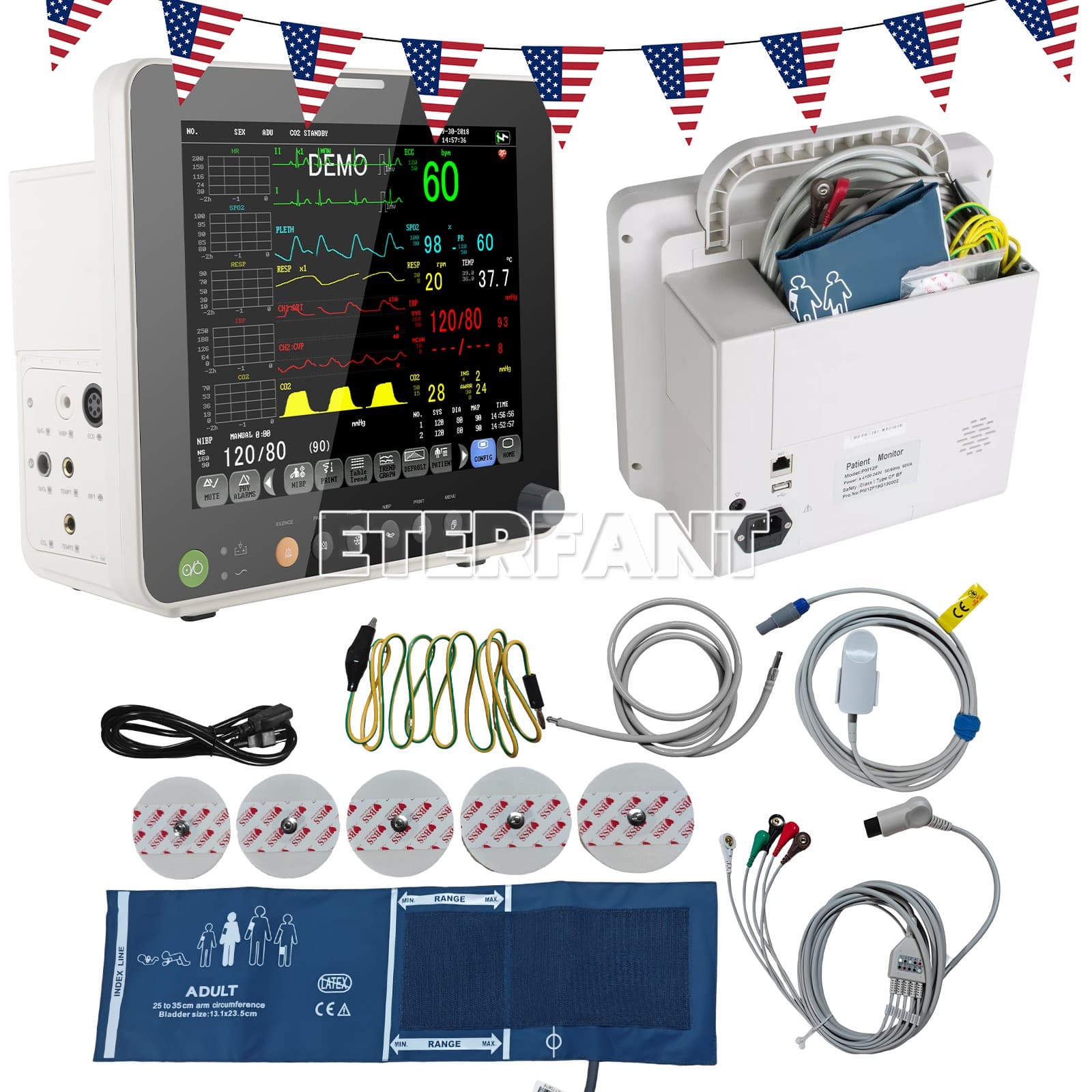 12" Patient Monitor ICU CCU Vital Sign For Hospital ECG NIBP RESP TEMP SPO2 PR 3