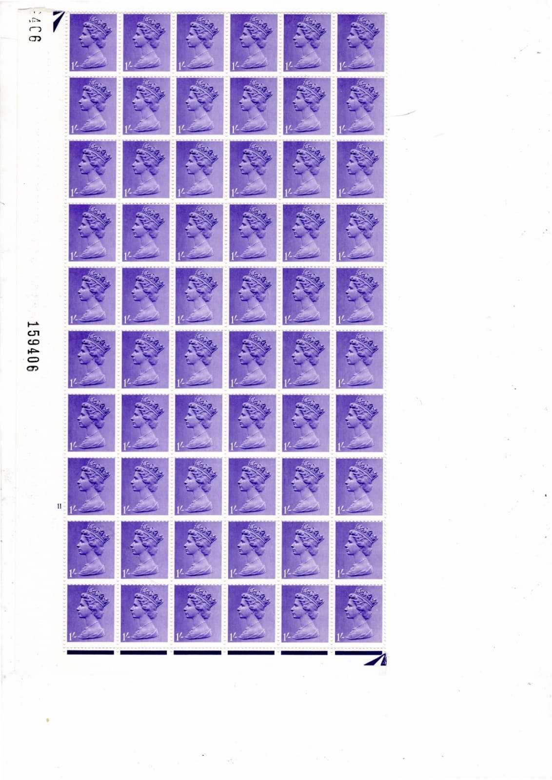 U25 SG742/ea [2] 1/- PALE BLUISH VIOLET GUM ARABIC 1/4 SHEET Cat £135 as single 2