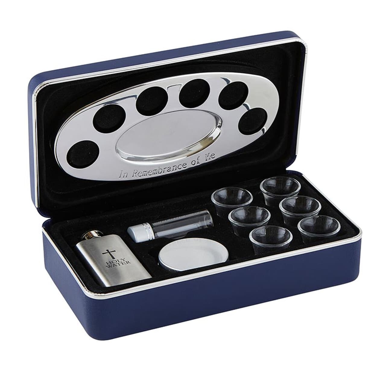 Portable Communion Set Stainless Steel Silver Tone Stamped Cross 8 Inch x 4 Inch 6