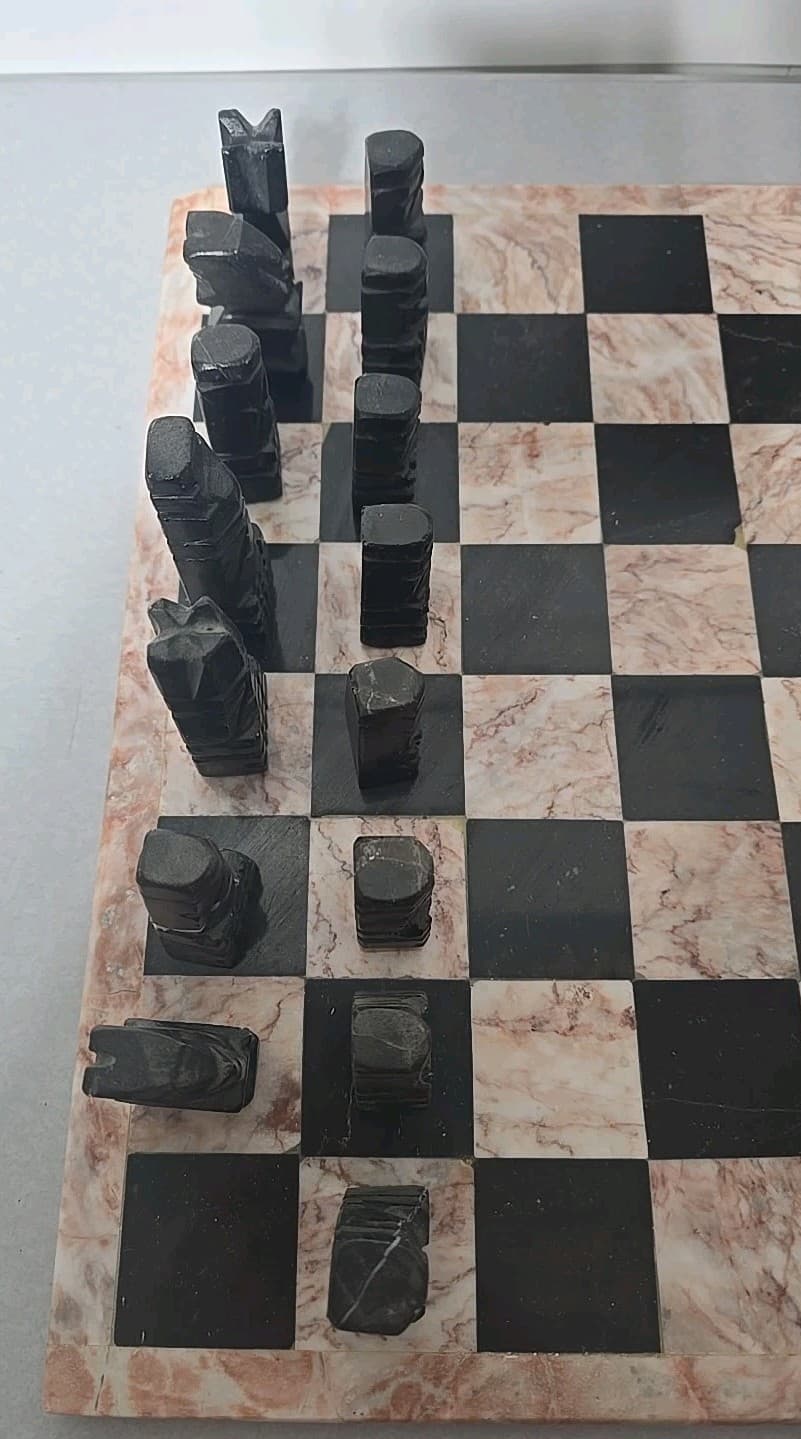 13.5 x 13.5  Inch Stone Chess Set With Hand Carved  Pieces. SEE DESCRIPTION  2