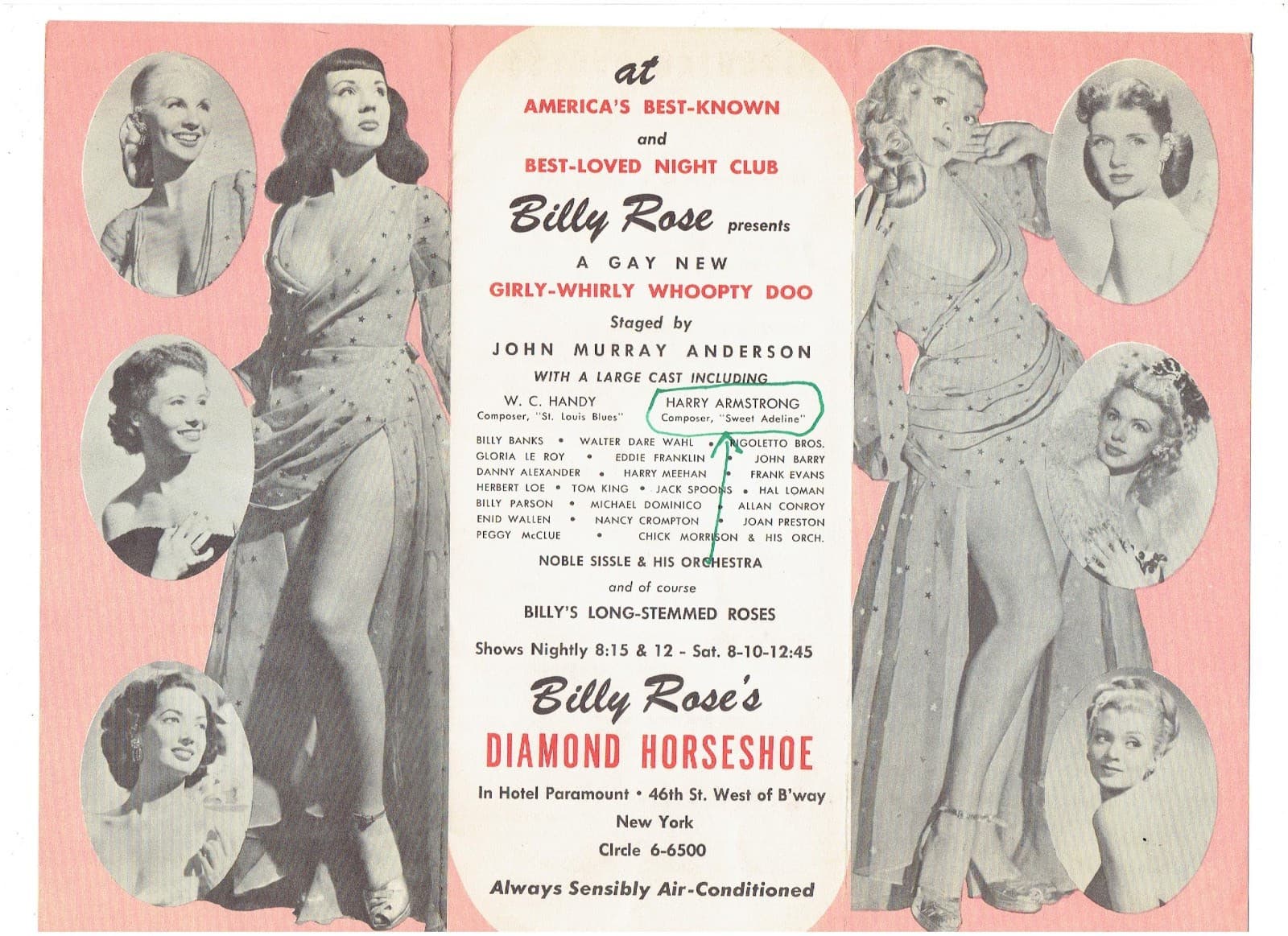 Billy Rose’s Diamond Horseshoe Vintage Show Promotional Tri-Fold Brochure