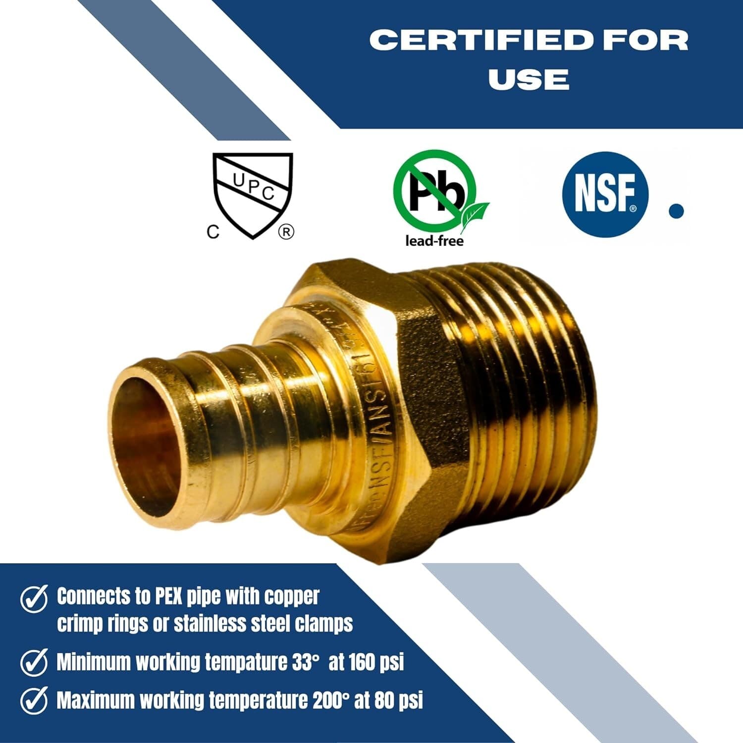 10 Pcs XFITTING 3/4" Pex x 3/4" Male NPT Threaded Adapter, Lead Free Brass  3