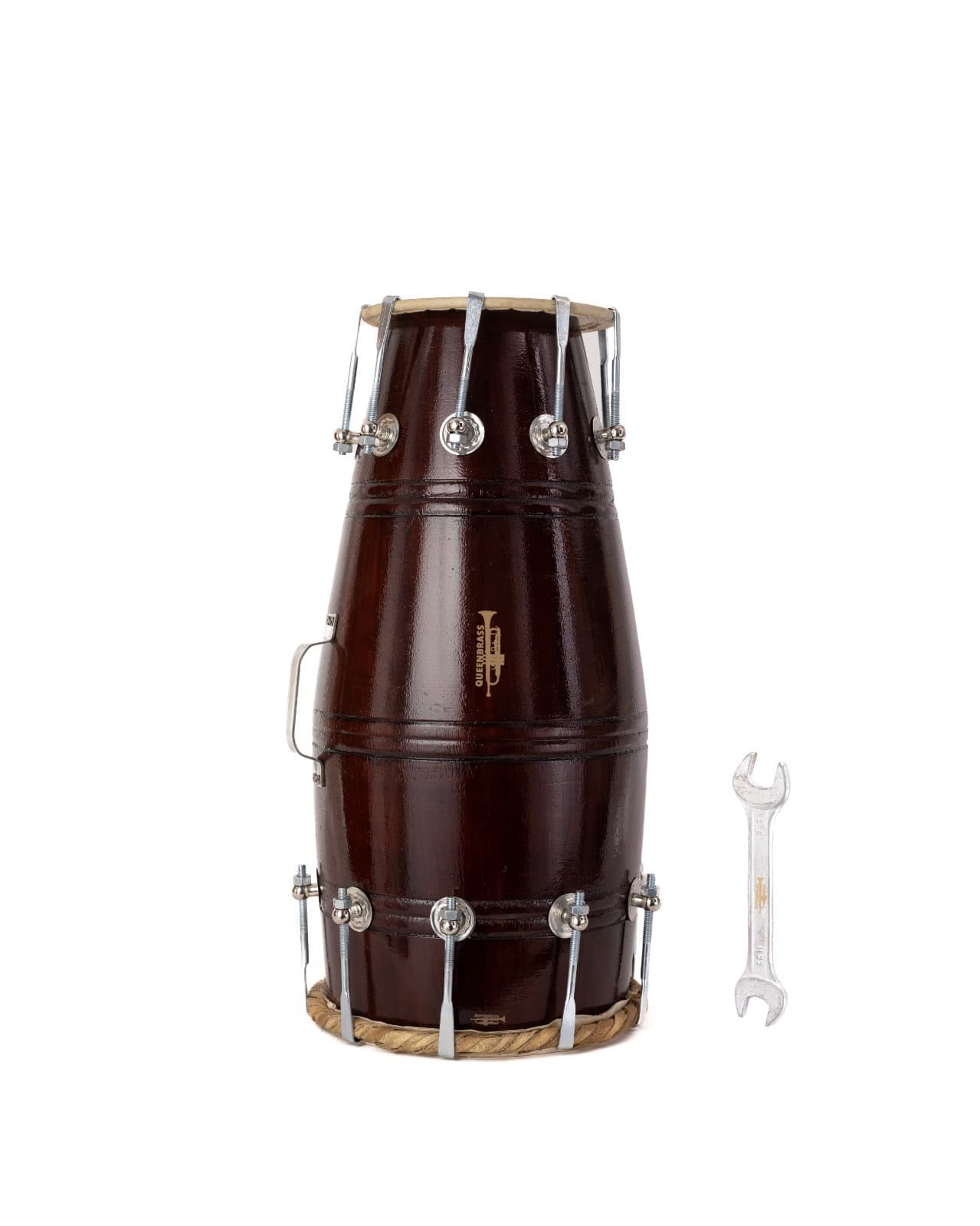 QUEENBRASS  Wooden  Naal Dholak BEST INSTRUMENT SUPER COME WITH BAG AND SPANNER 4