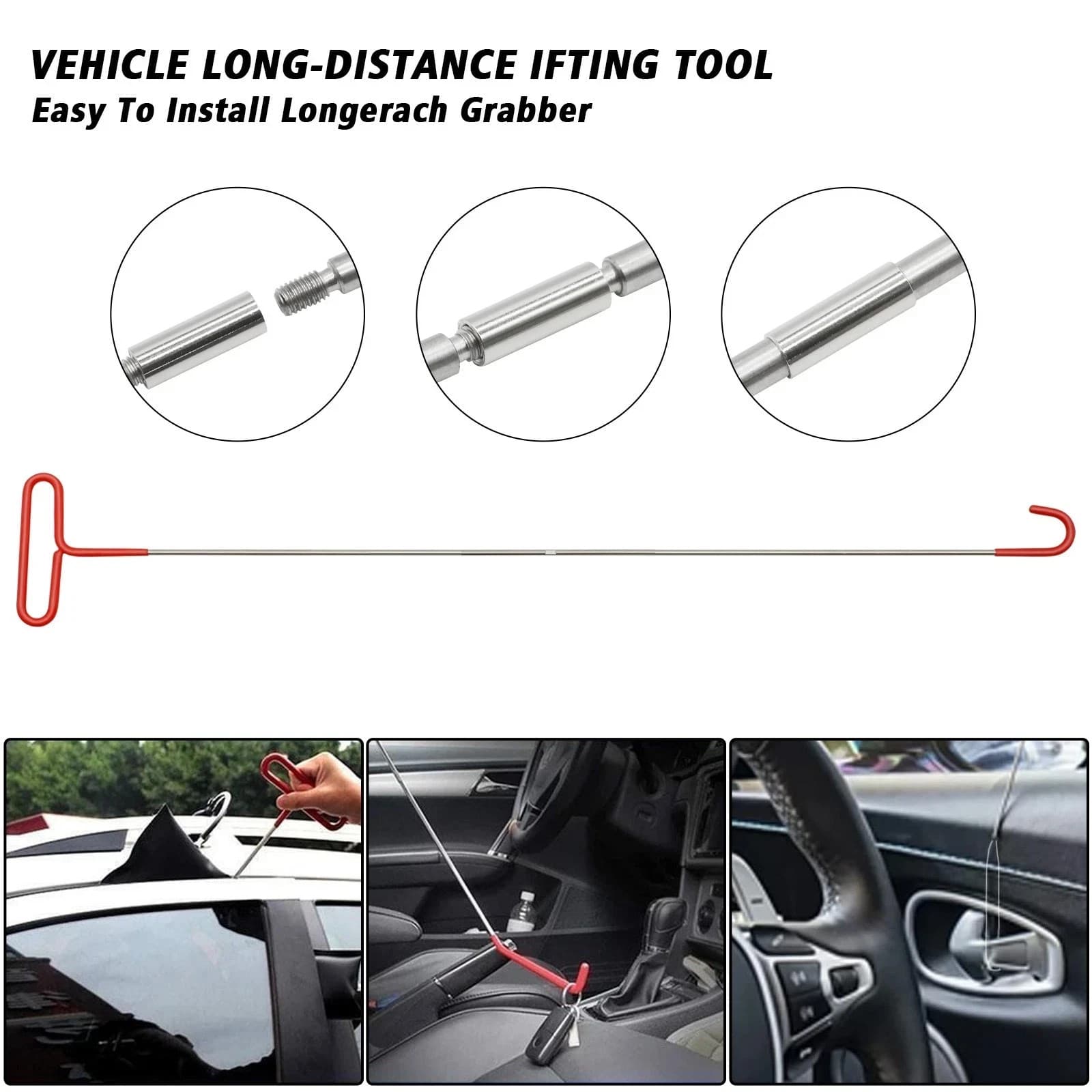 Car Tool Kit Roadside Emergency With Long Reach Grabber Air Wedge Bag Pump 5