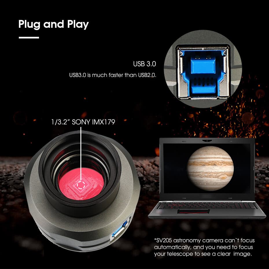SVBONY SV205 Astronomical Camera 1.25” 7.05MP CMOS Color eyepiece USB3.0 2