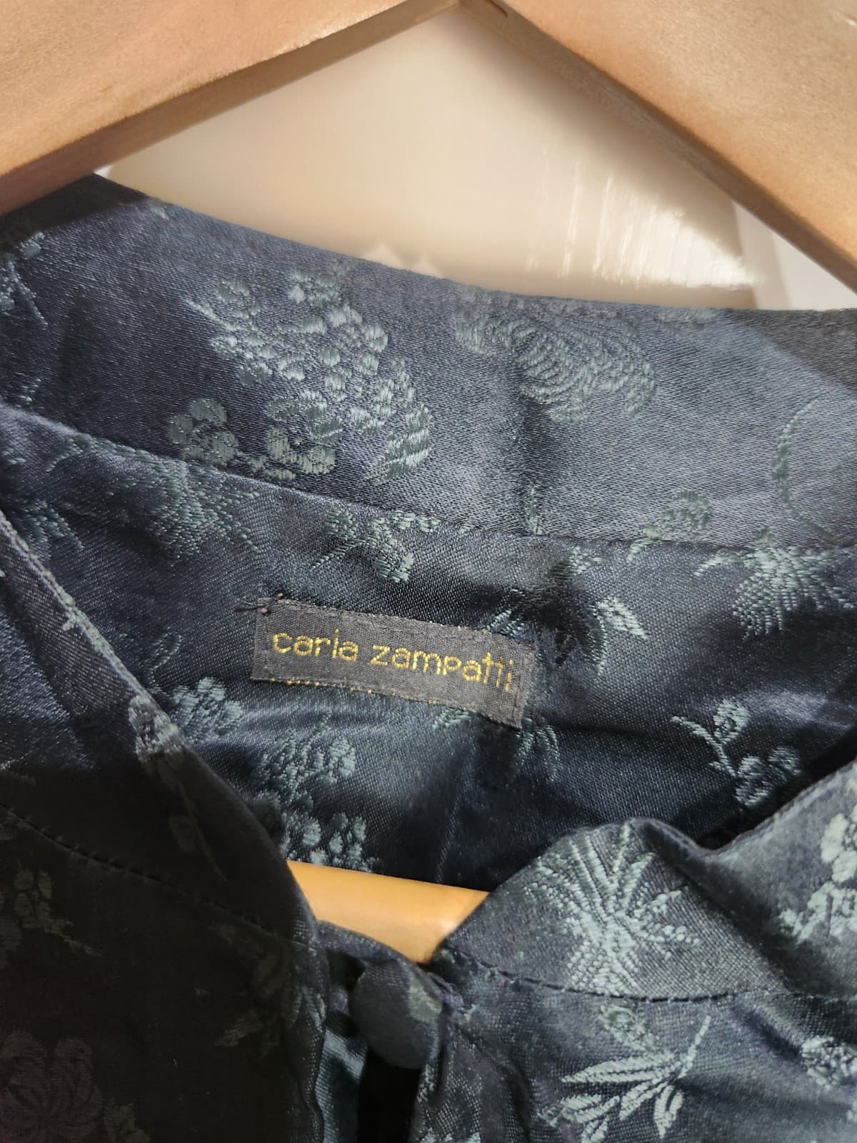 VINTAGE Carla Zampatti Black Floral Embossed Oriental Style Full Length Top 10 2