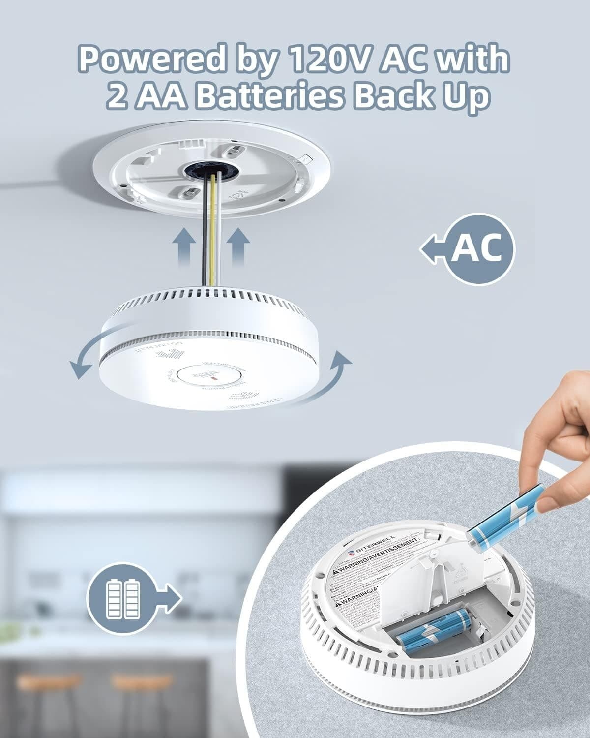 5 x SITERWELL Hardwired Interconnected Smoke & CO Detector Combo 2 AA Batteries 6