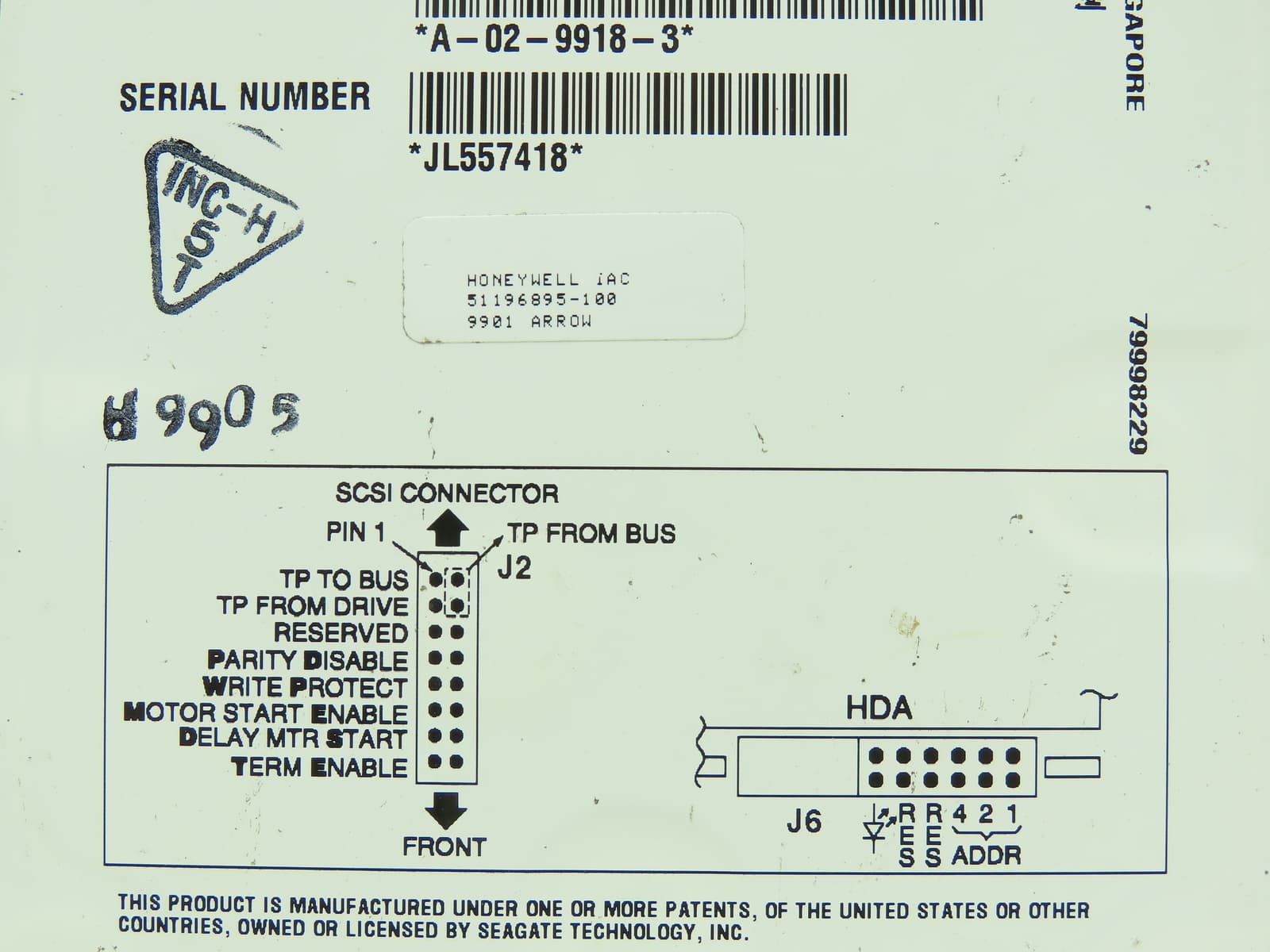Honeywell Single Redundant Drive Seagate Barracuda Controller Board SCSI 3