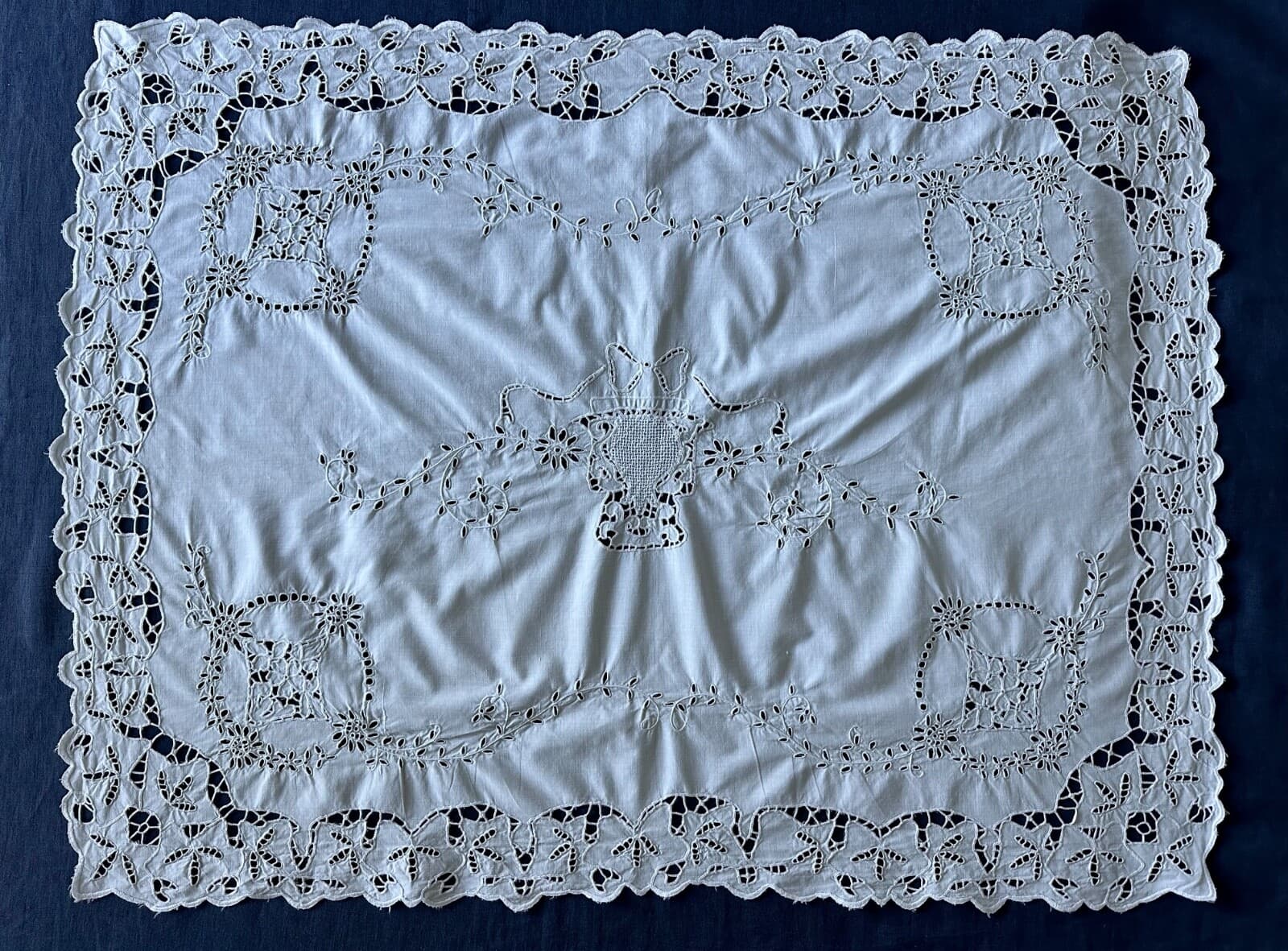 Antique Pillow Shams LARGE PAIR Handmade Richlieu Cutwork Embroidery 4