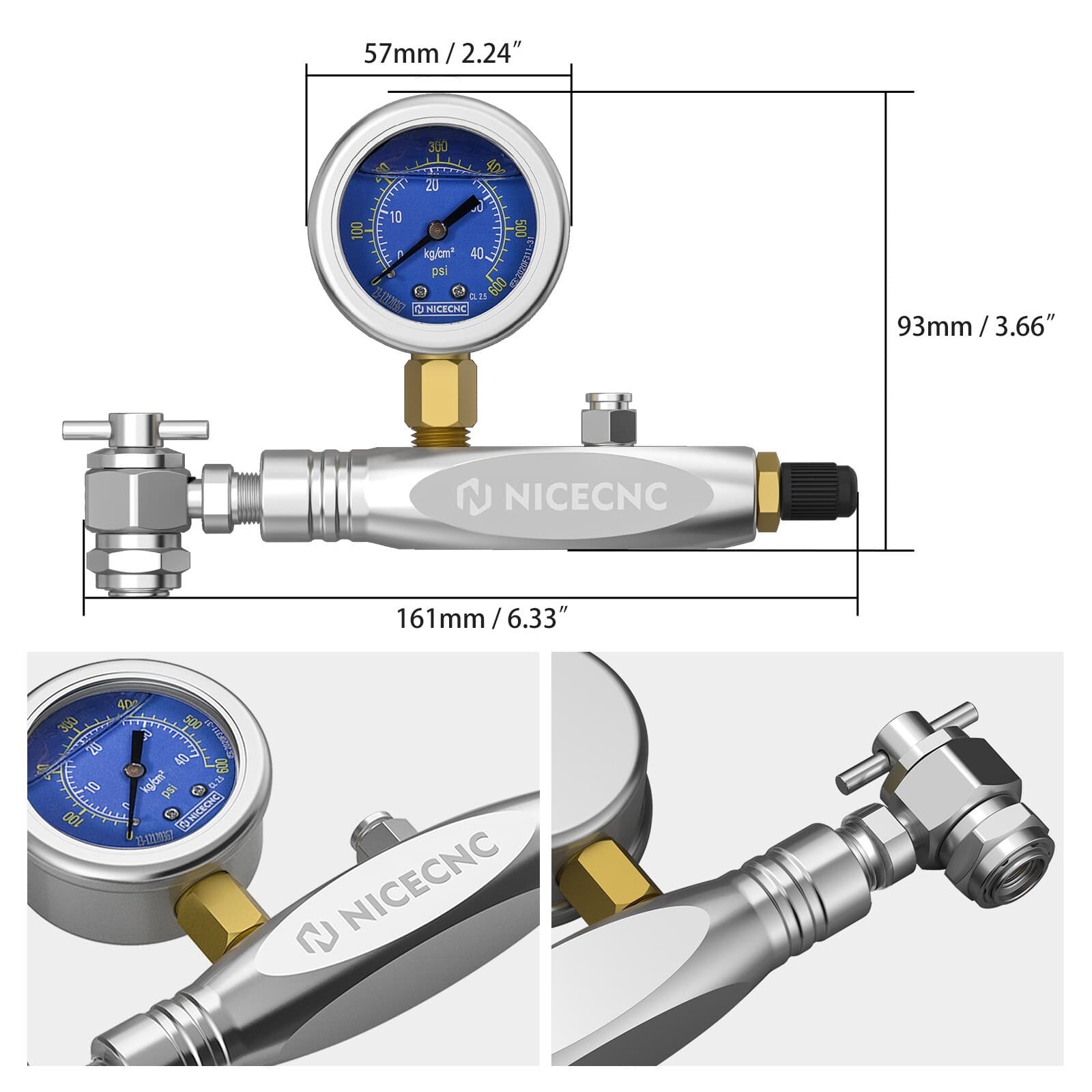 NICECNC Nitrogen Regulator Kit 600 psi No Loss Chuck For Schrader Valve Shock 6