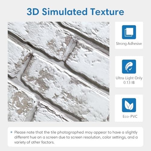 3D Faux Brick Wall Panel, Peel and Stick Brick Tiles, 10 Pcs of Retro White 6