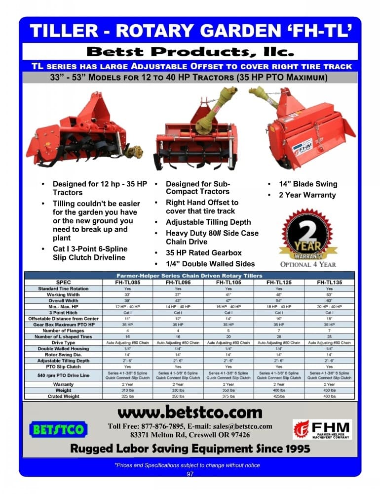 48" Offsetable 3-point Rotary Tiller FH-TL125 4