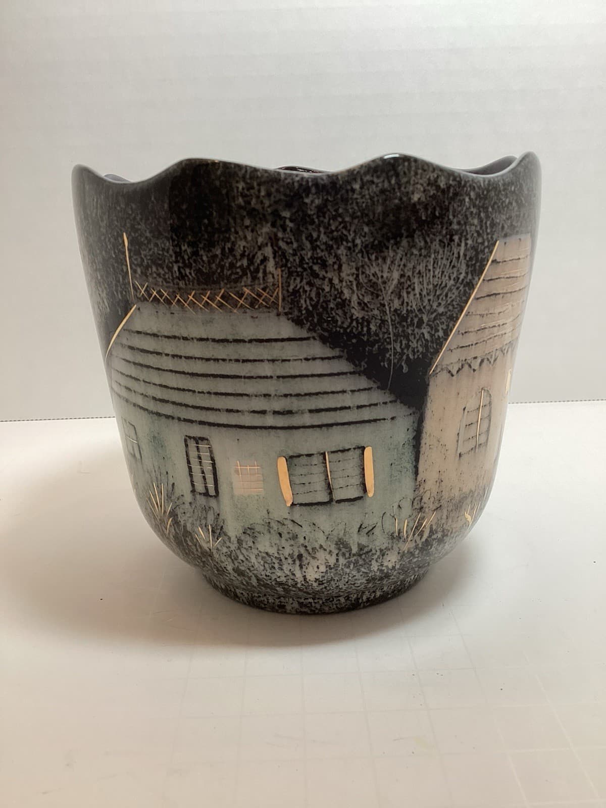 Vintage Sasha Brastoff MCM Painted House Planter With Gold Accents 3