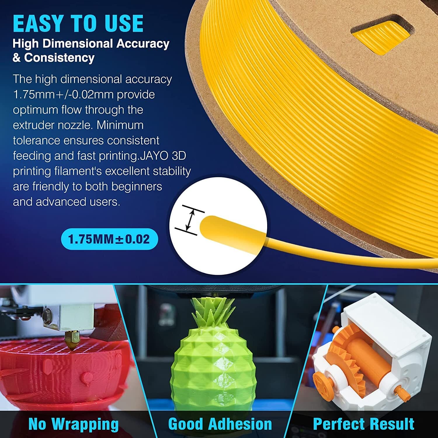 JAYO 1.1KG PLA Clear 1.75mm 3D Printer Filament High Stiffness Low Shrinkage 6