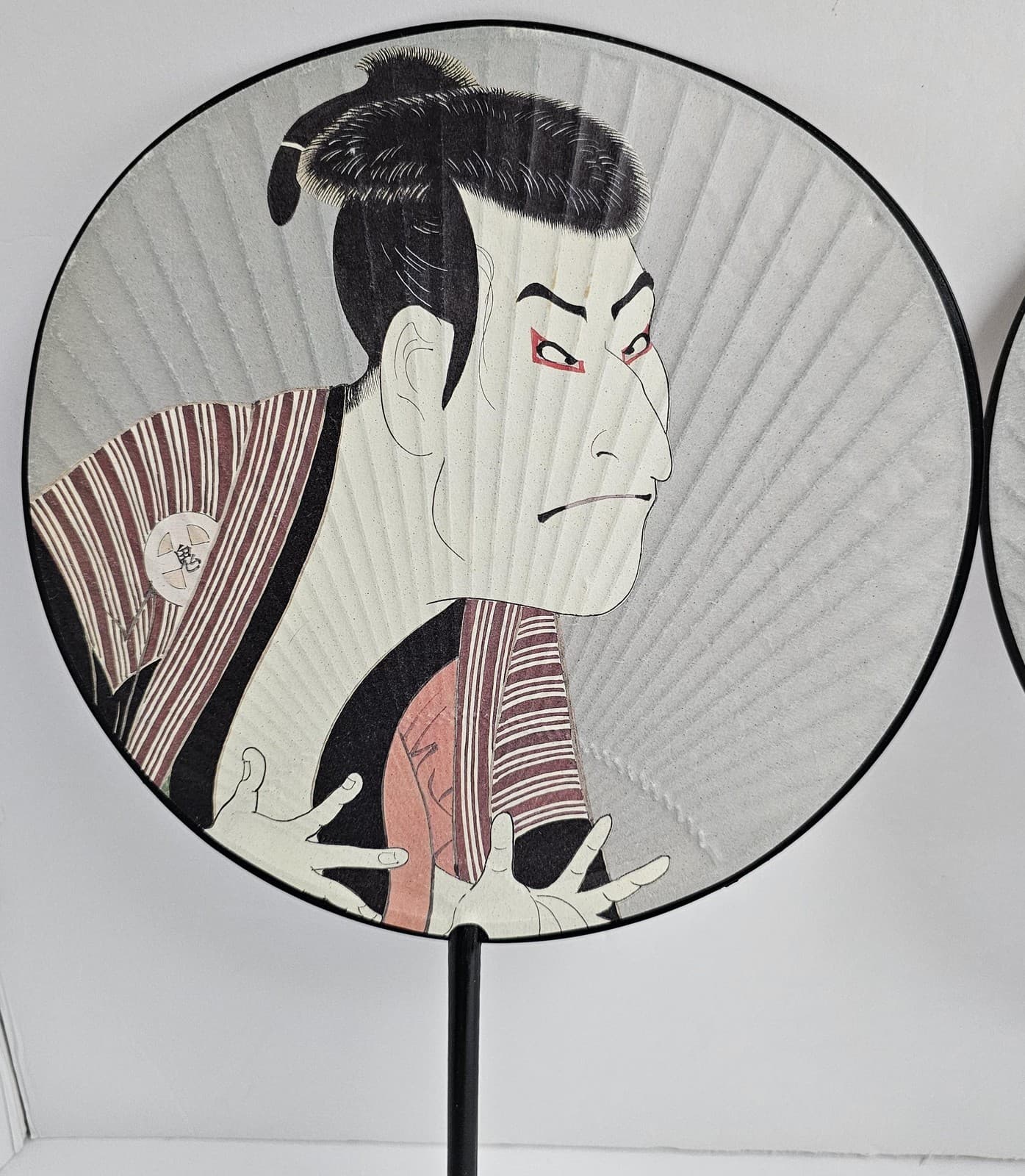 Japanese Uchiwa Hand Fans Set of 2 Ukiyo-e Kabuki Actor & Geisha Art Decor 2