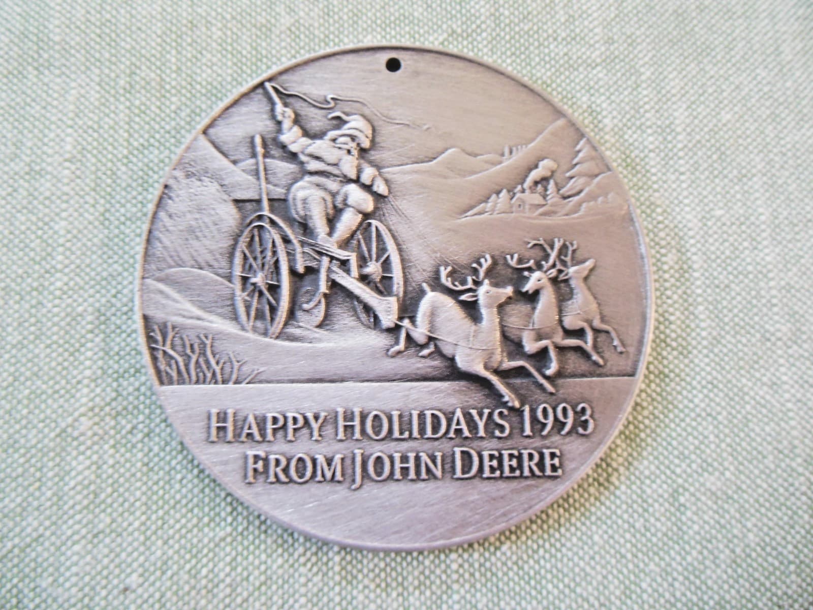 Vintage "Happy Holidays 1993 from John Deere" Ltd Edition Pewter Ornament - NIB 2