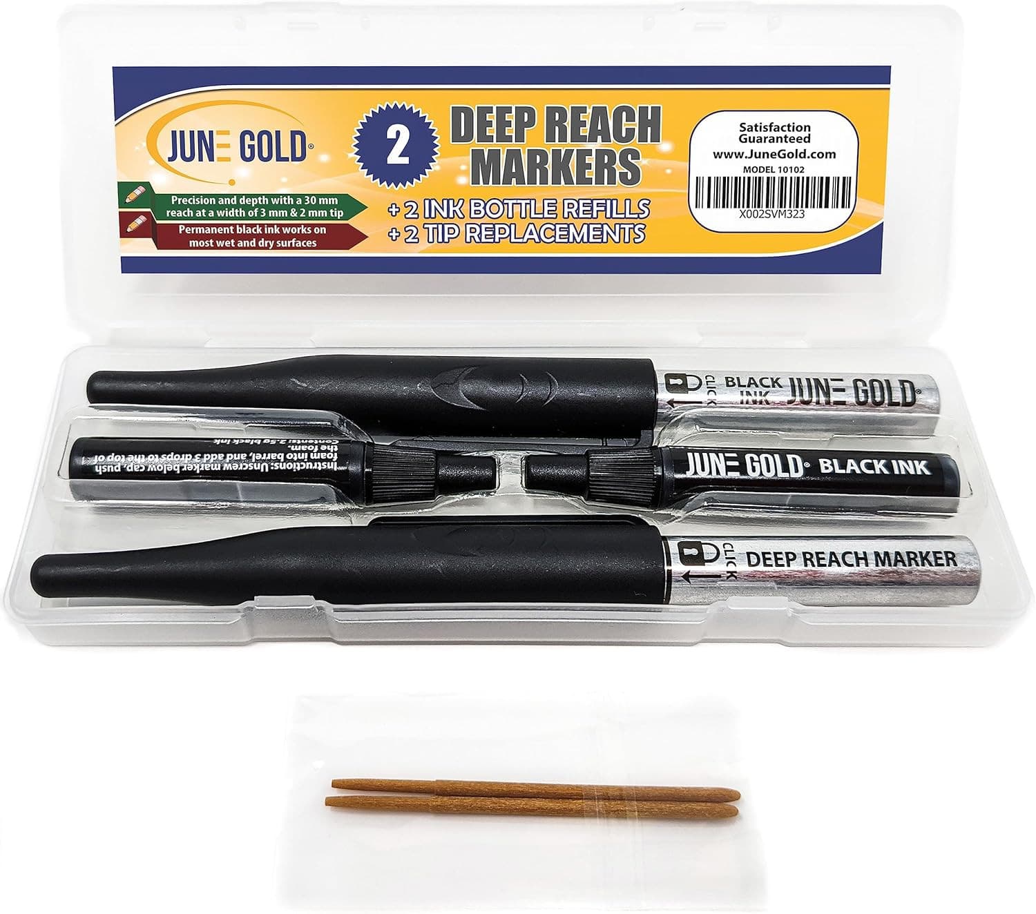 2 Black Deep Reach Markers, 2 Ink Refill Bottles, 2 Tip Replacements, 30 mm Reac 2