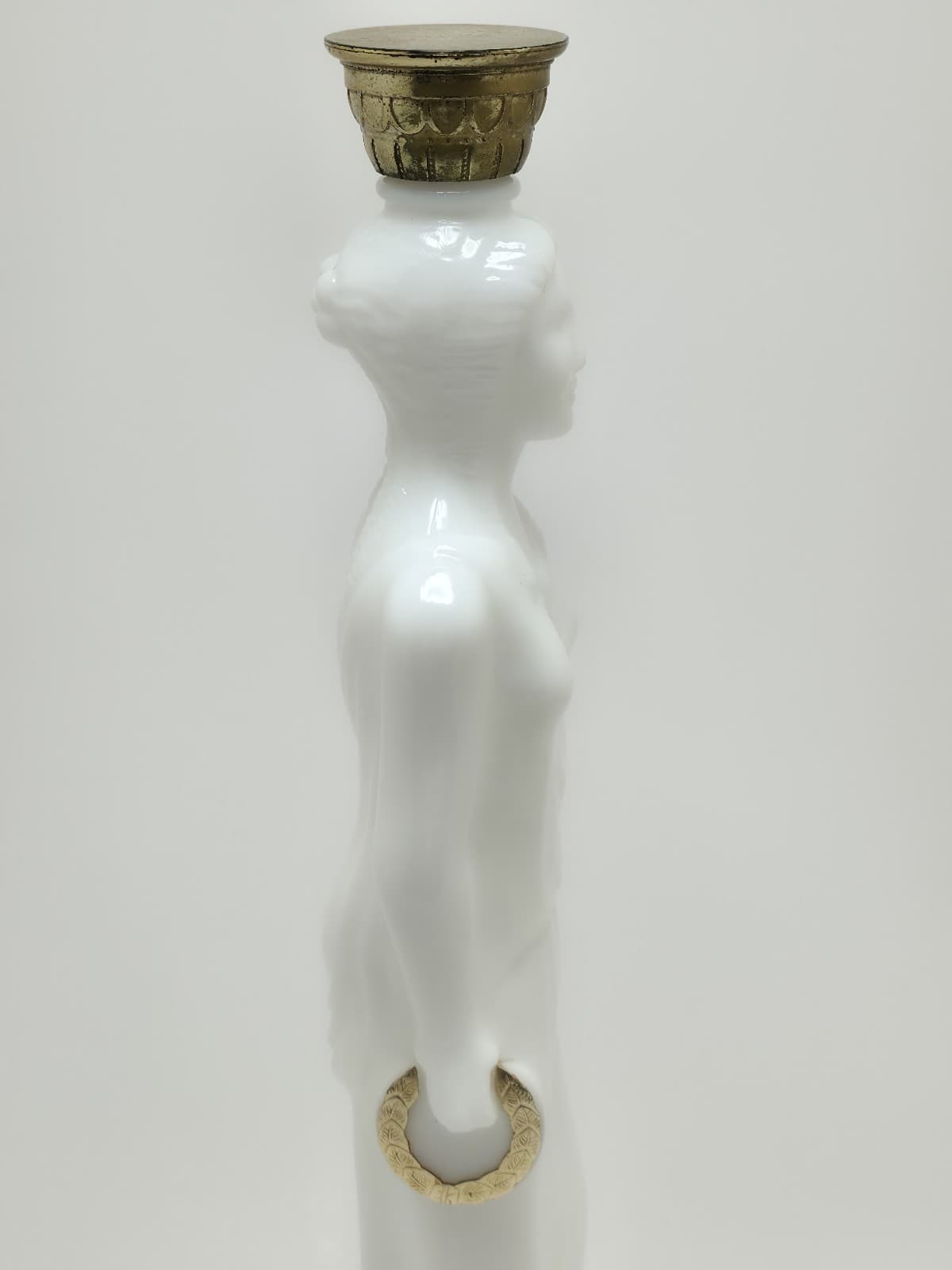 Vtg '69 Avon Milk Glass Bottle Greek Goddess Athena 11" Tall Skin So Soft Bath 5