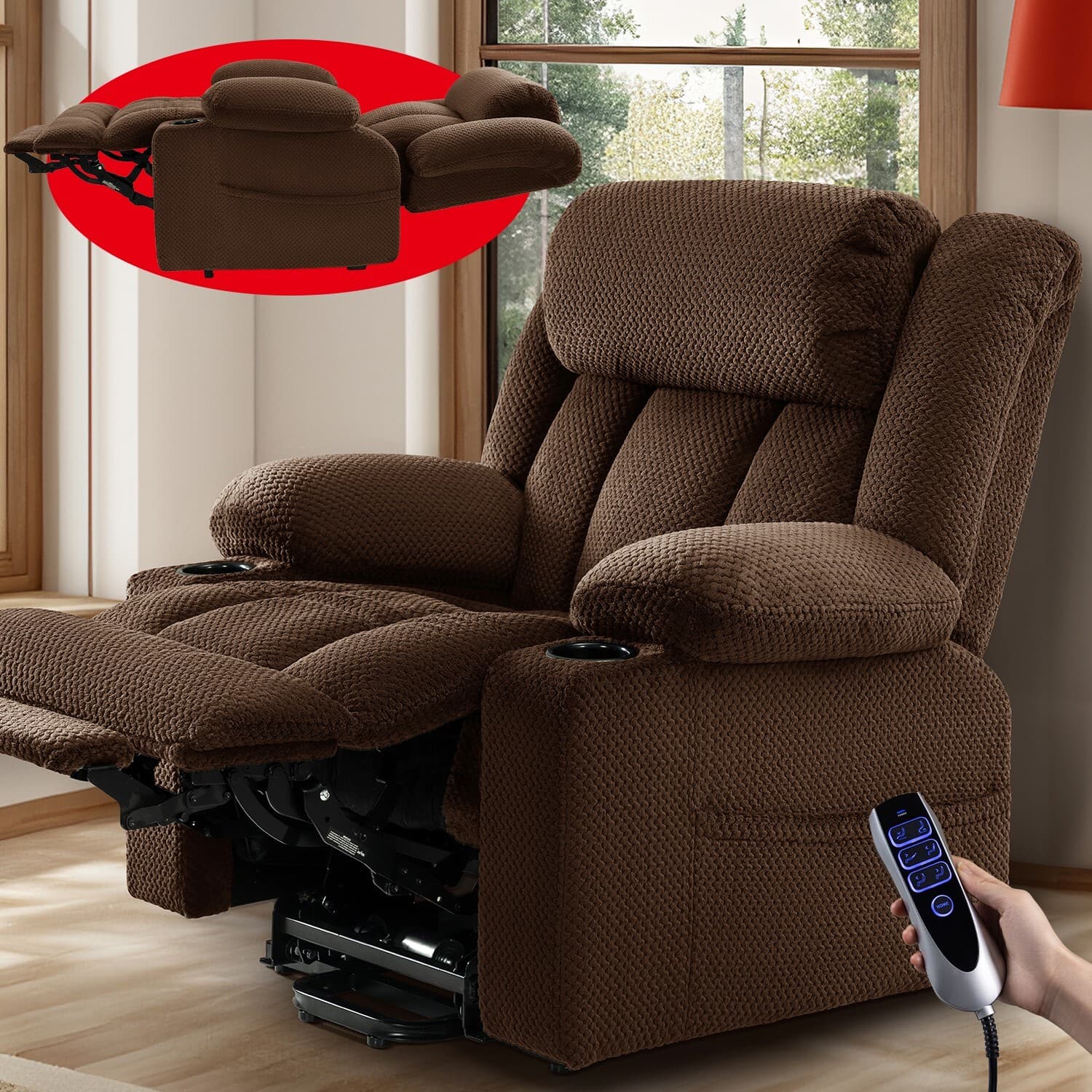 Flannel Triple Motor Lay Flat Large Power Lift Chair Recliner with Headrest