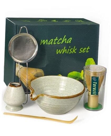 Matcha Whisk Set with Matcha Bowl, Matcha Bamboo Whisk, Scoop, Sifter, matcha