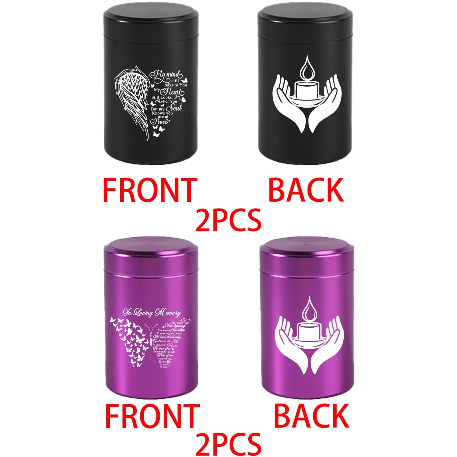 Set of 4pcs Small Urns for Human Ashes Female Male Aluminum Keepsake Black Ti... 2