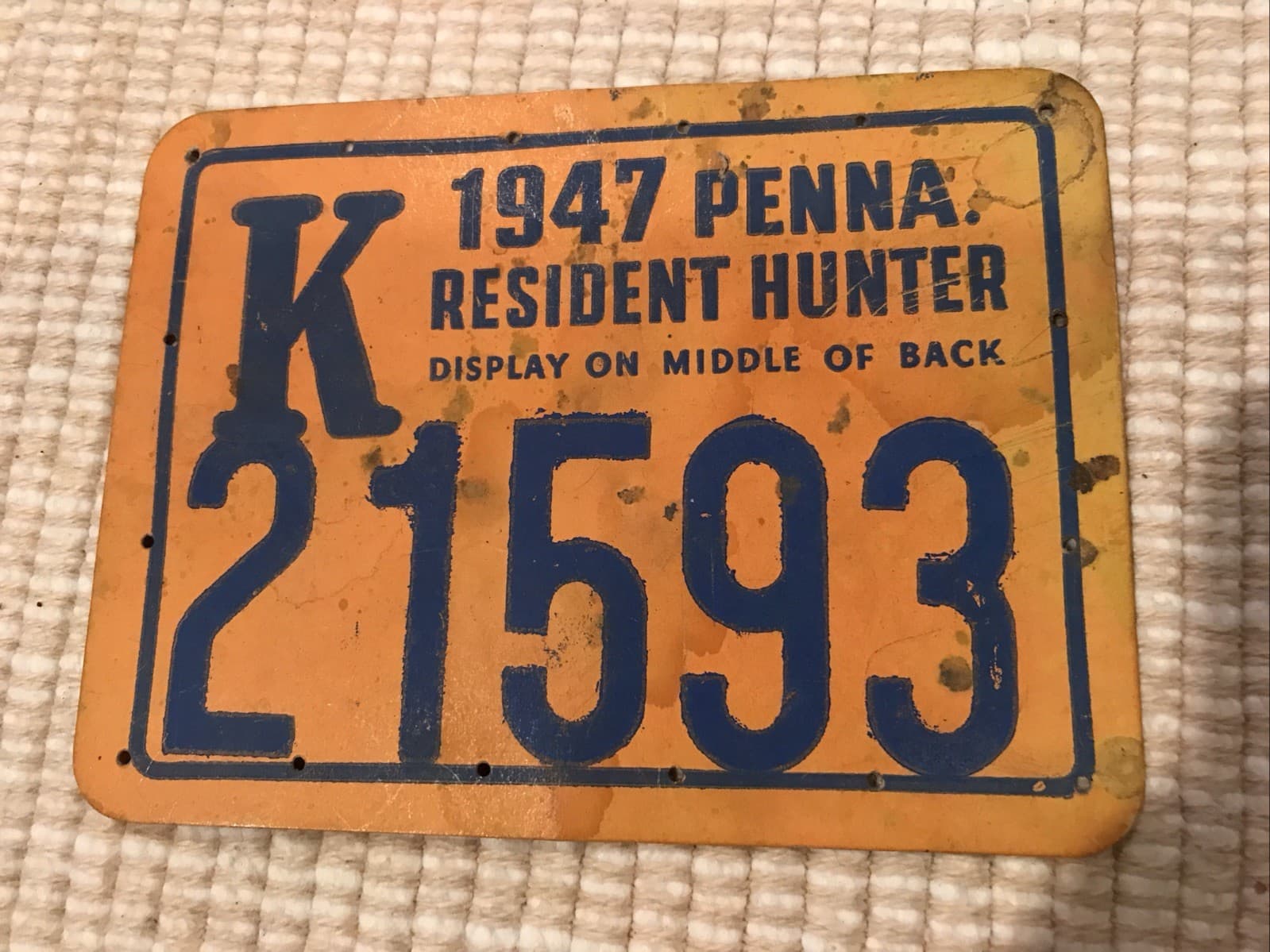 1947 PENNSYLVANIA RESIDENT HUNTER VINTAGE LICENSE