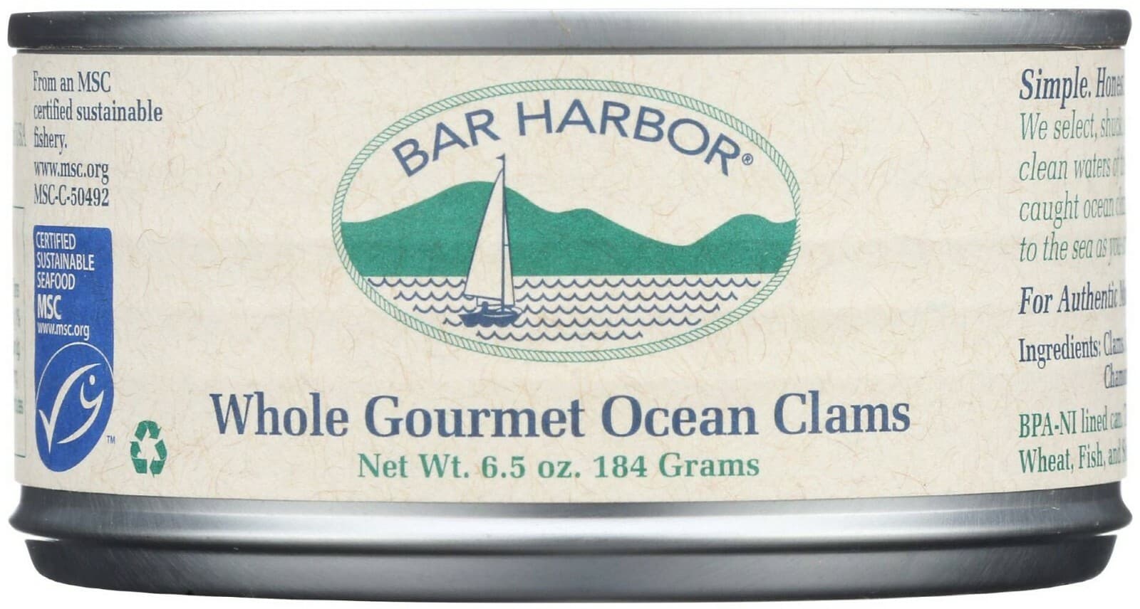 Bar Harbor Whole Gourmet Ocean Clams - 6.5 oz can