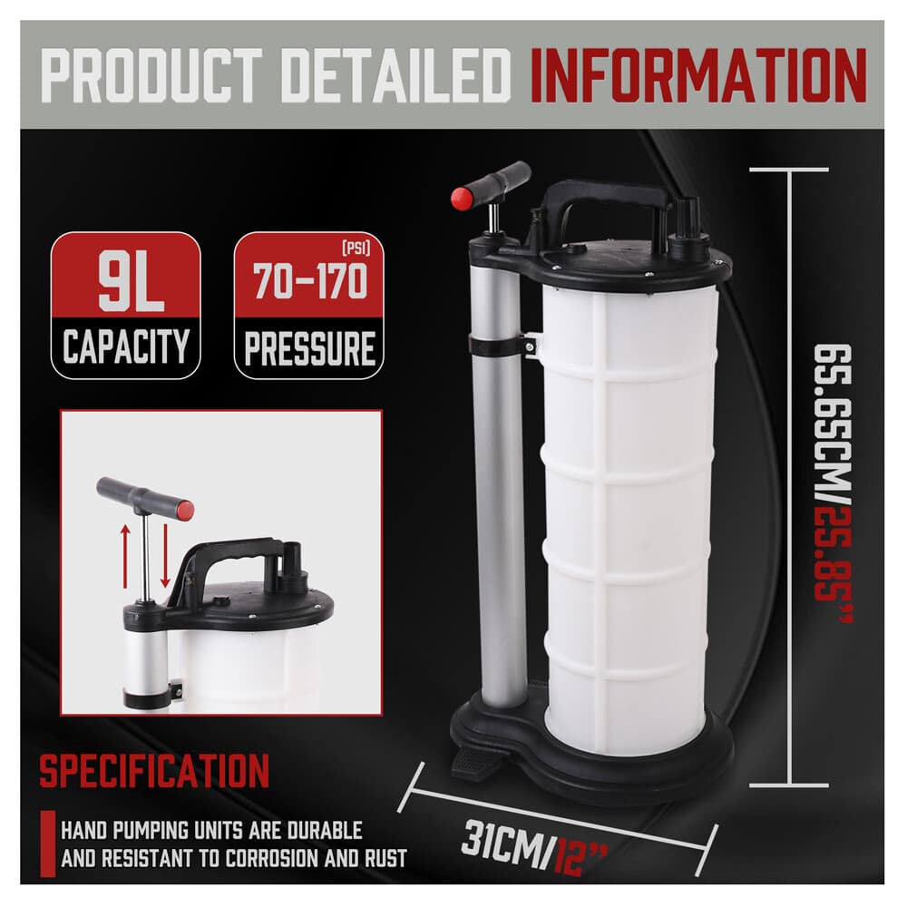 9L Fluid Evacuator Manual Oil Changer Hand Operated Oil Change Fluid Extractor 3