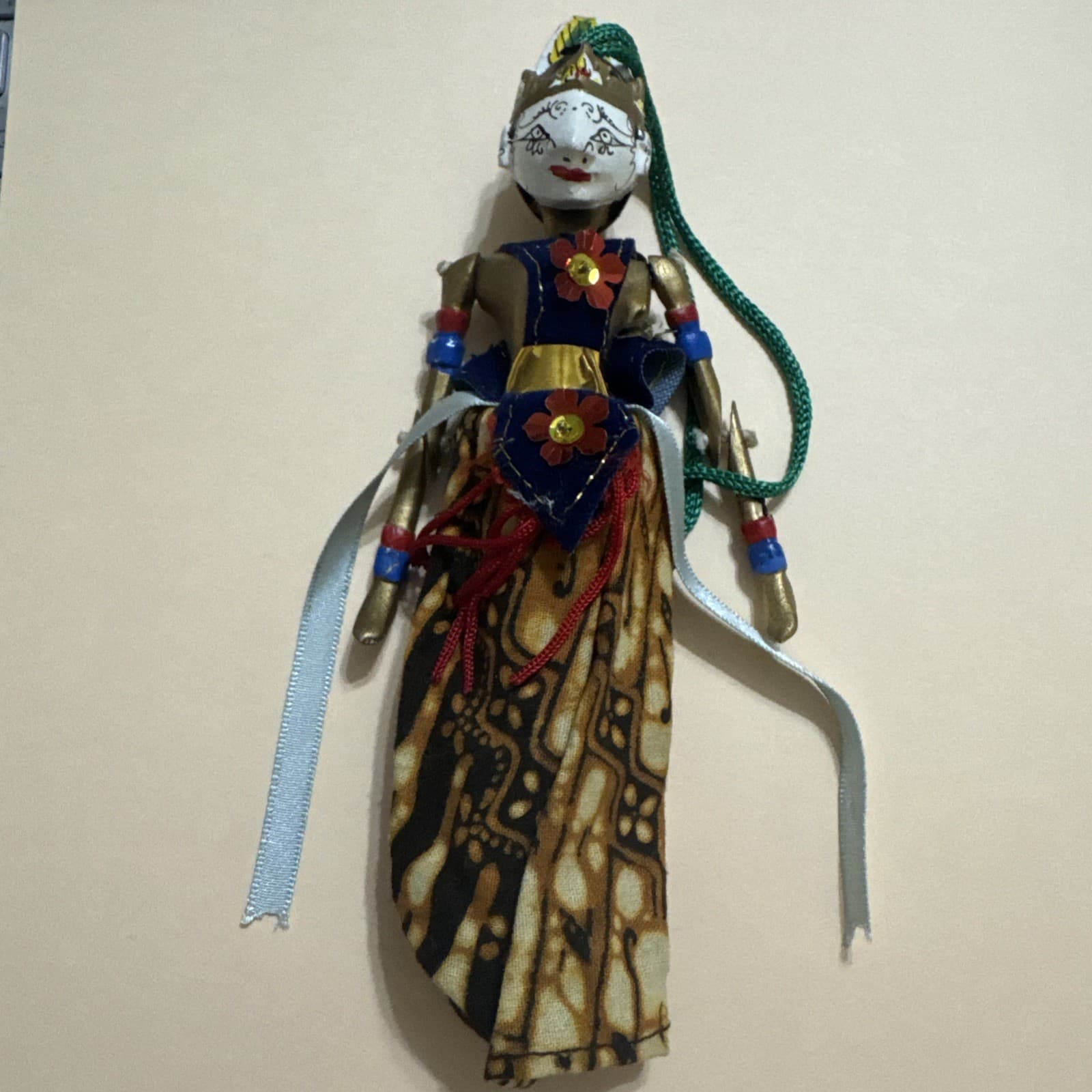 VTG Indonesian Rod Puppet Wayang Golek Java Shadow Hand Carved Wooden Doll 6”