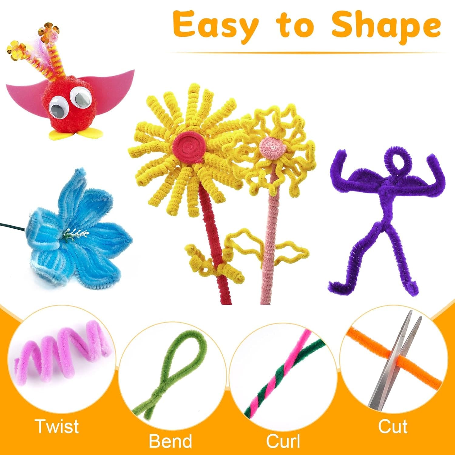 300 PCS Pipe Cleaners, Multi-Color Chenille Stems, Pipe Cleaners Craft, 20 Assor 3