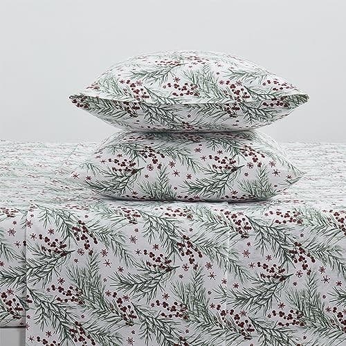  - Sheets, 4-Piece Cotton Flannel Bedding with Matching King Pine Red 2
