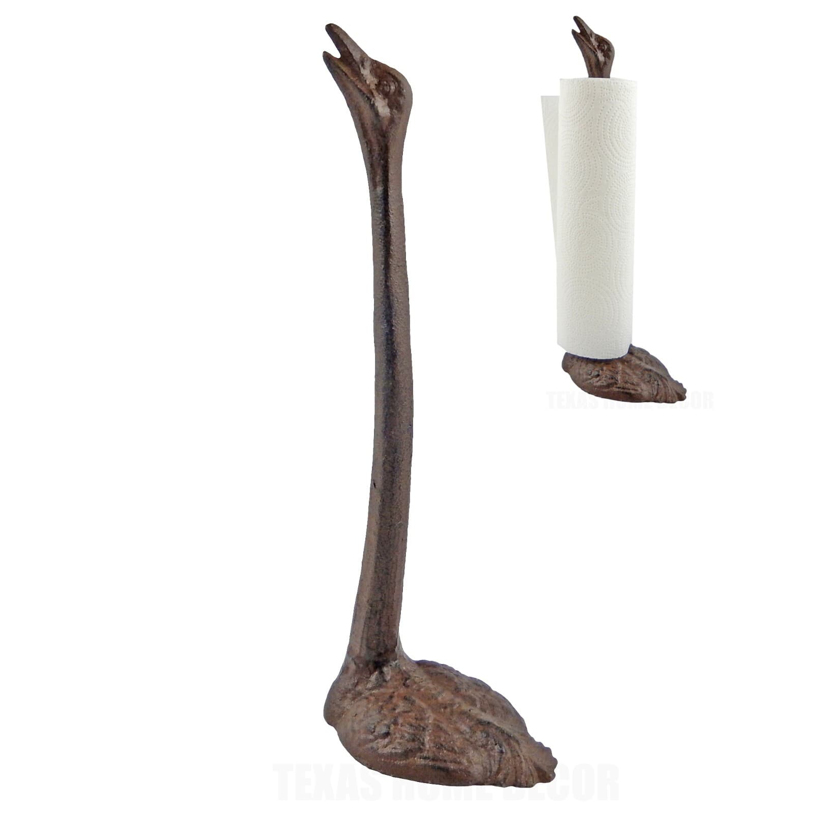 Ostrich Paper Towel Roll Holder Cast Iron Kitchen Table Top Decor Rustic Brown