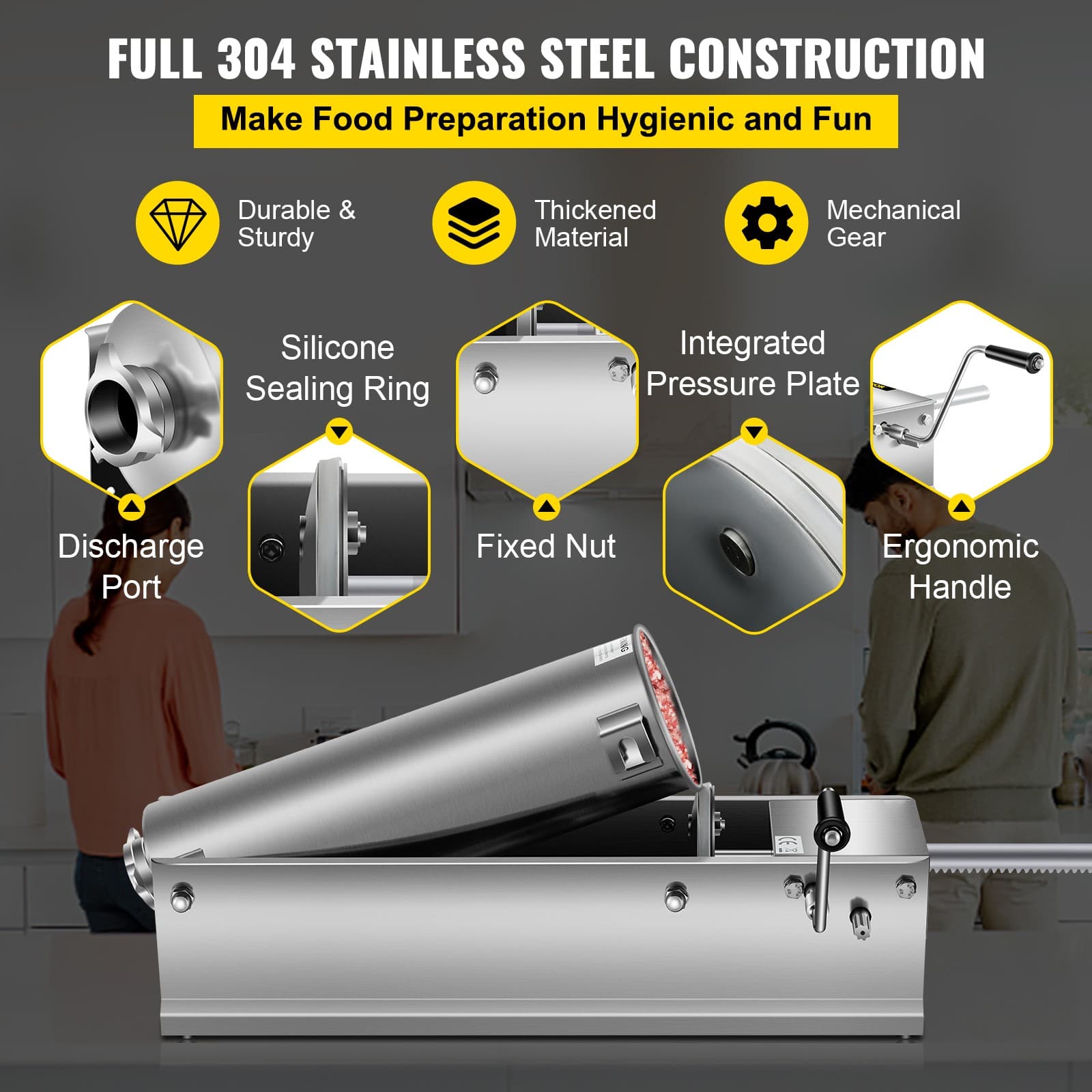 7L Sausage Stuffer Manual Stainless Steel Horizontal Sausage Filler 15LBS 3