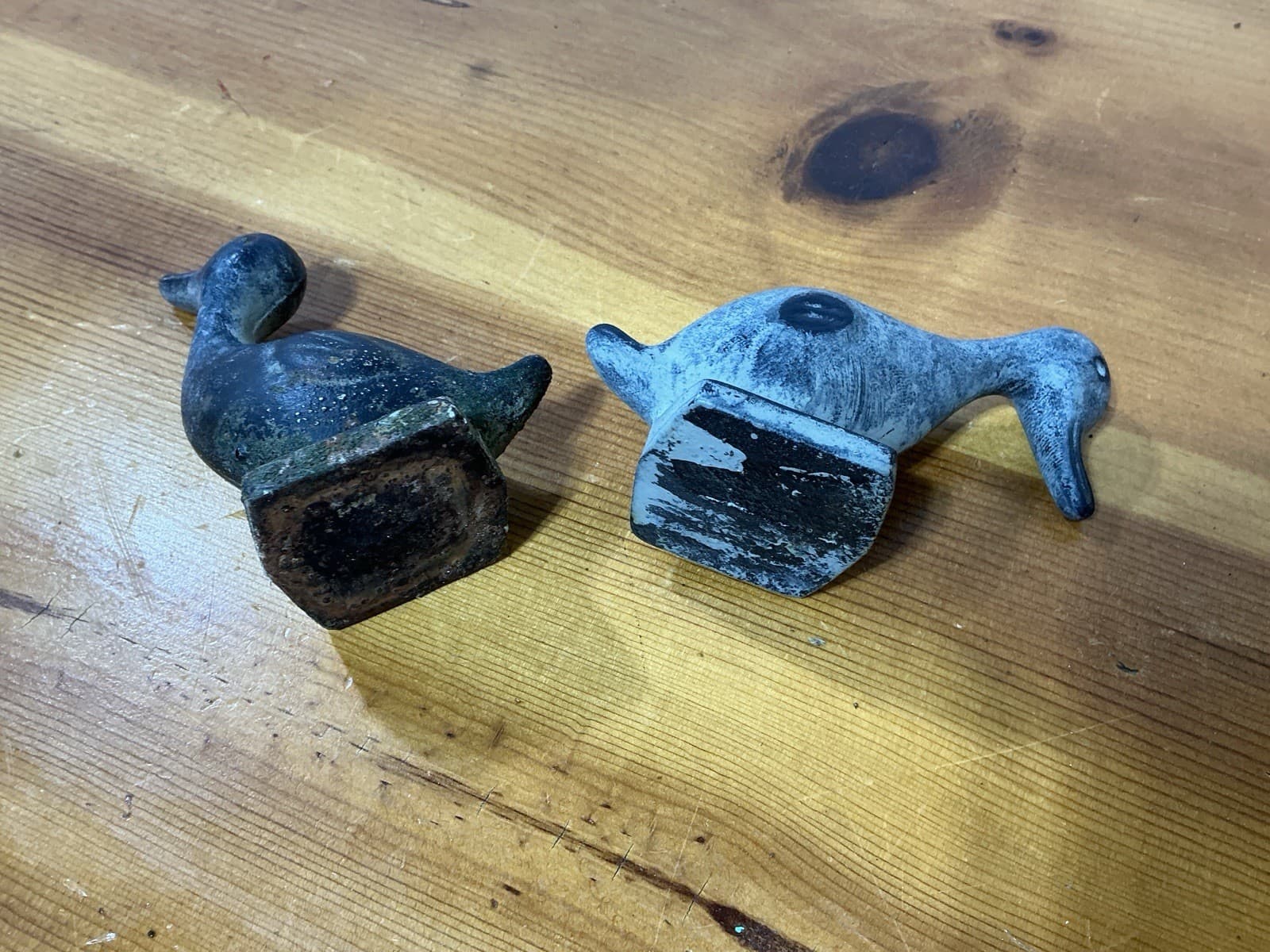 2 Antique Cast Iron Ducks Figurines Naughty/Nice Pair Small 4" Tall 3.5 Lbs VTG 4