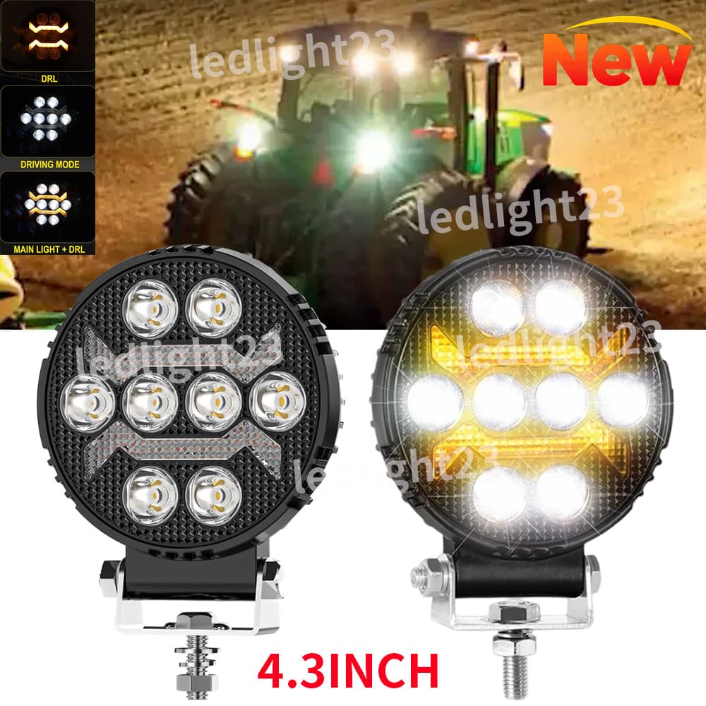 2pcs 4.3'' Round LED Work Lights Fit Case IH John Deere Tractor 6000 7000 8000