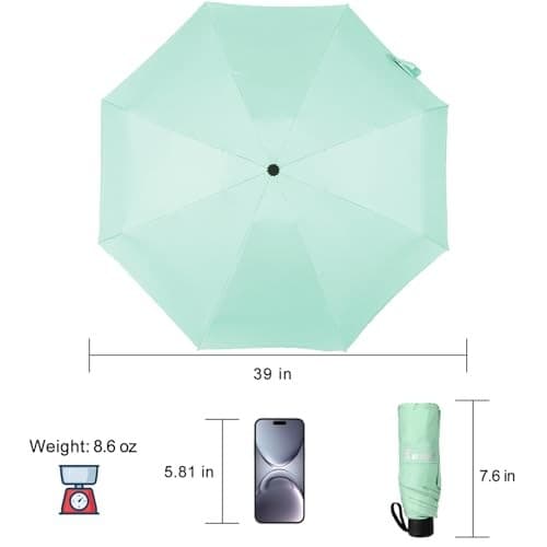  Compact Travel Umbrella,UV Protection, Lightweight Folding 39 Inches Turquoise 4