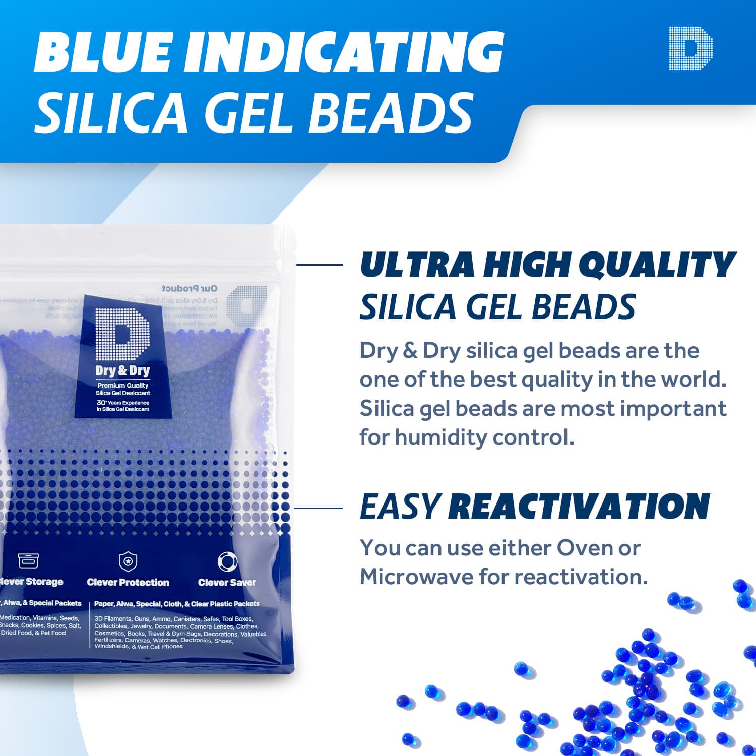 (1.2 LBS) Blue Indicating Silica Gel Beads(Premium) - Double Packaged Protection 2