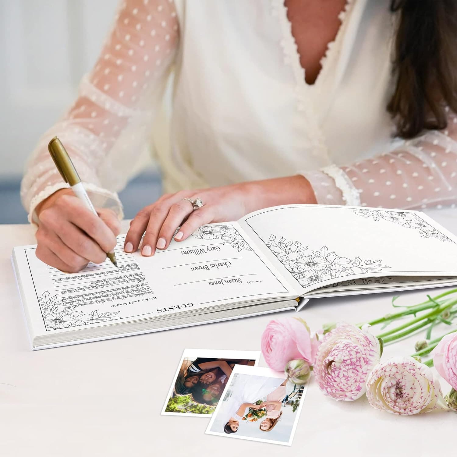 Wedding Guest Book, 10X8’’ Sign in Book, 128 Pages Thick Paper with Gold Foil Ha 6