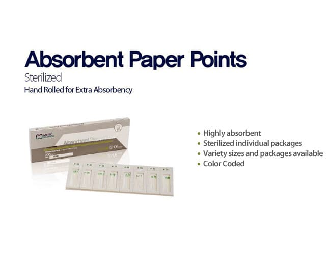 Meta Biomed Absorbent Paper Points, Sterile, Hand-Rolled blister cell 200/pk 3