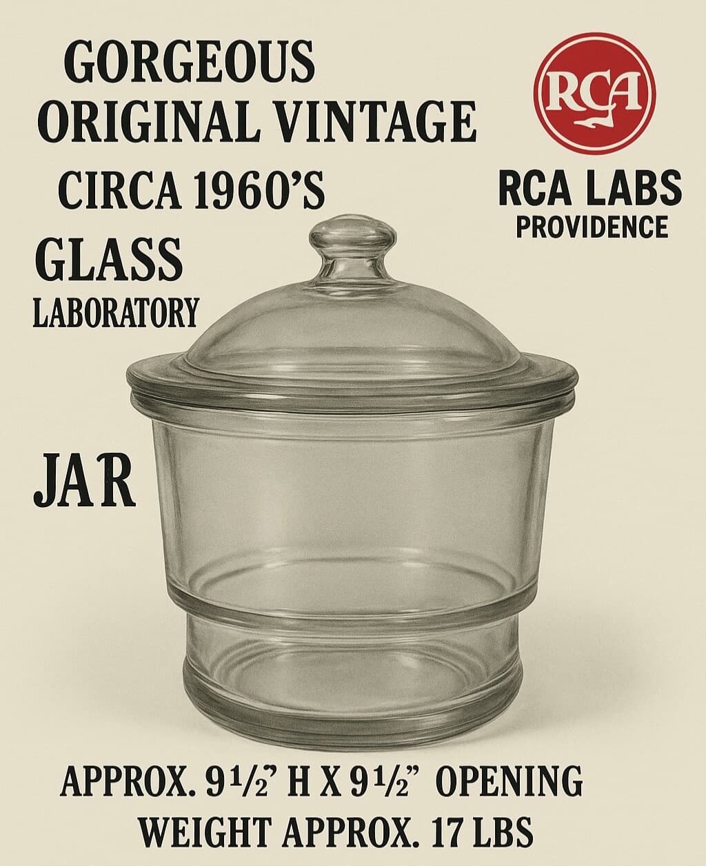 Circa 1960s RCA Labs Providence Large Glass Laboratory Desiccator Jar – Vacuum