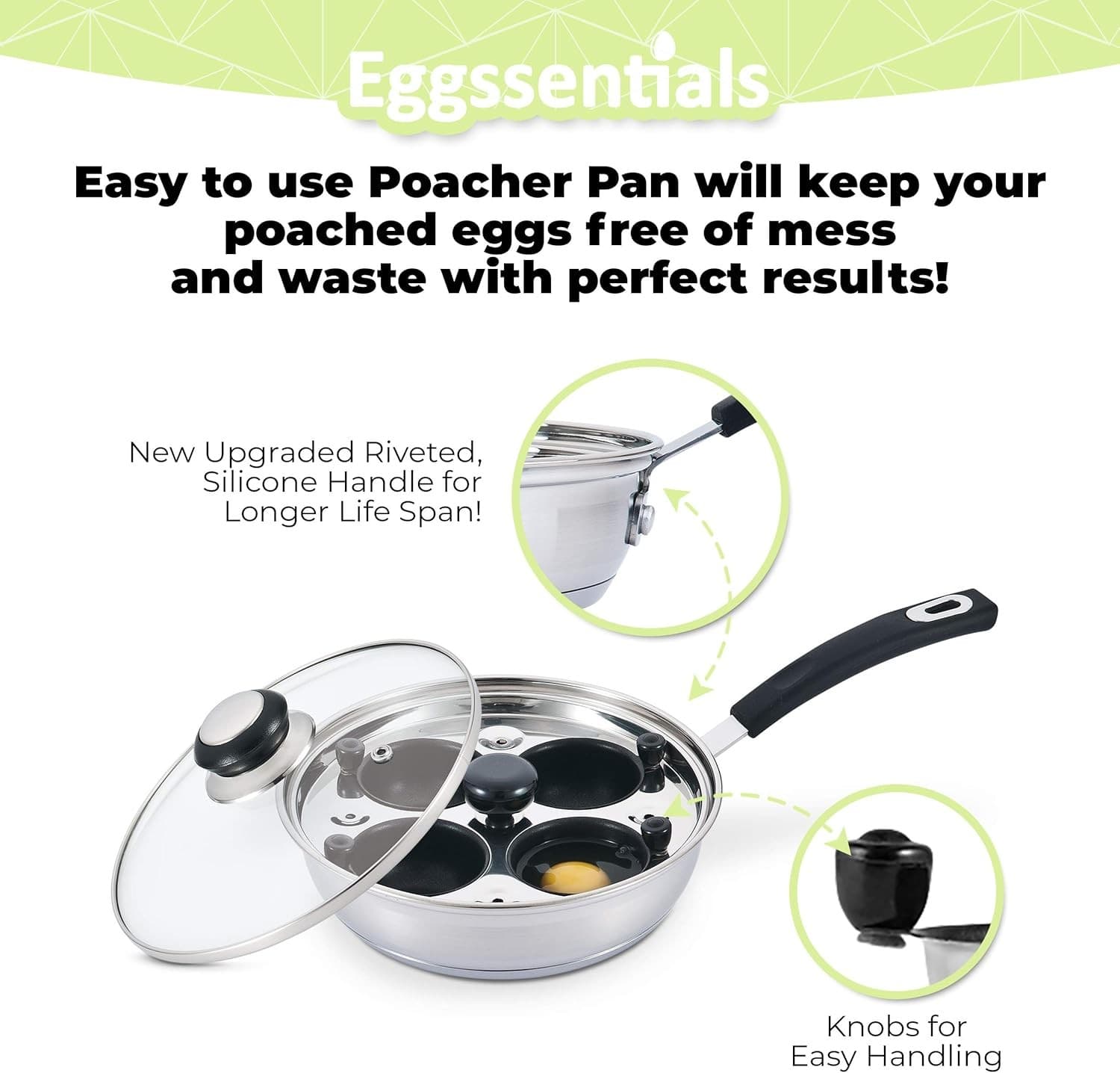 Egg Poacher Poached Egg Maker Cooker Stainless Steel Egg Poaching Pan w/ Spatula 2