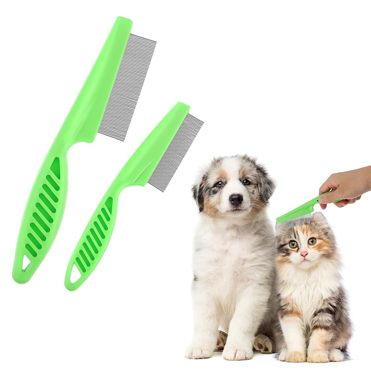 Flea Comb with Rubber Handle, Flea and Tick Comb for Dogs & Cats, Fine Tooth Dog