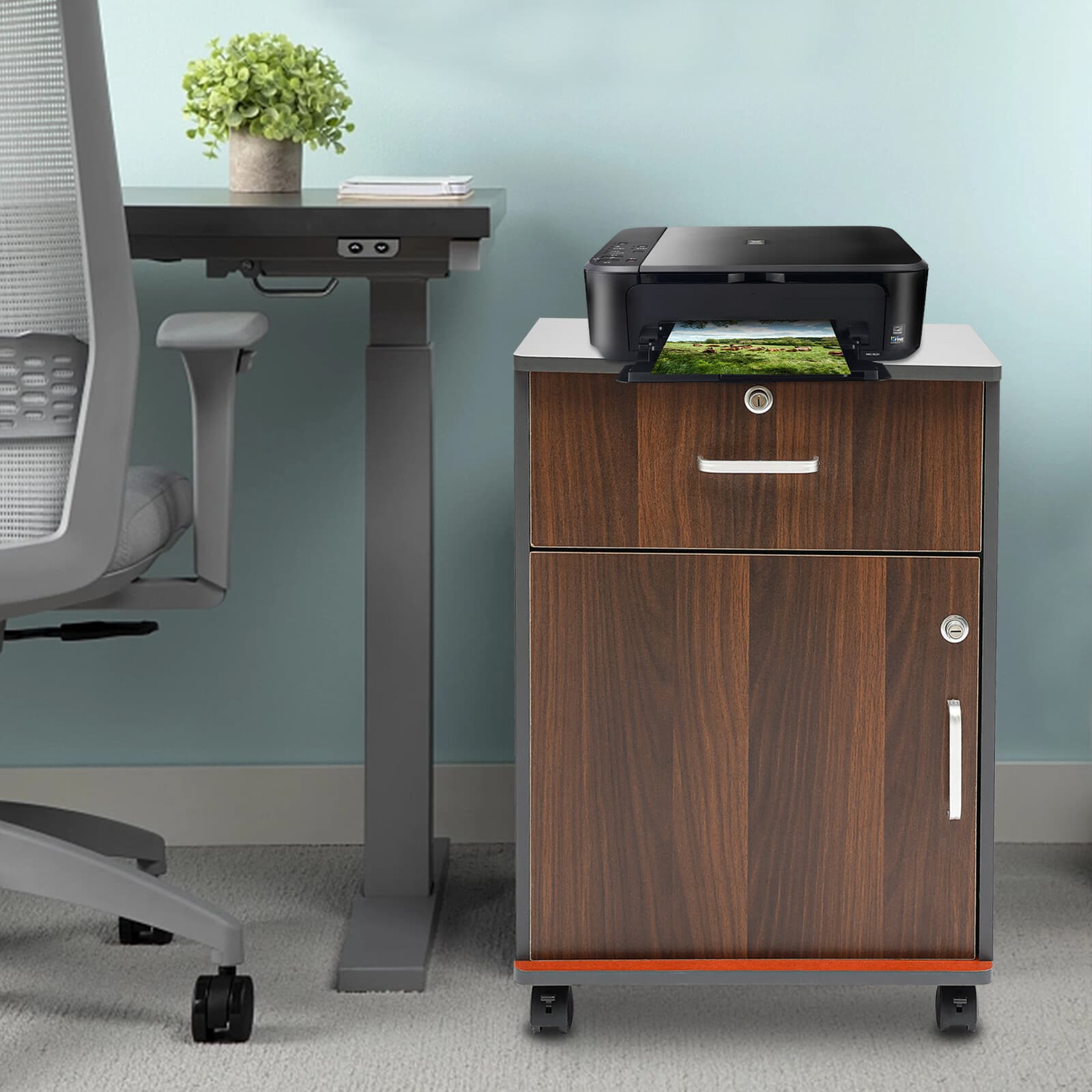 2-Tier Mobile File Cabinet Under Desk Metal Filing Cabinet with Lock & Drawer 2